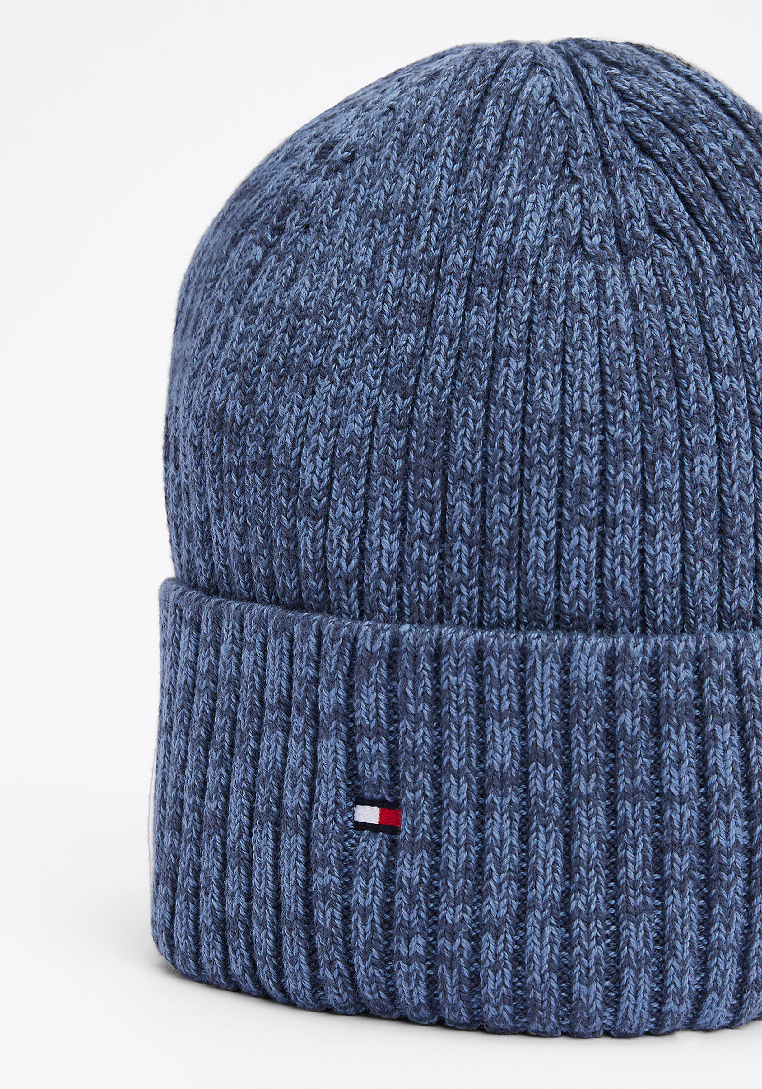 Tommy Hilfiger muts, the flag twisted yarn beanie, blauw melange