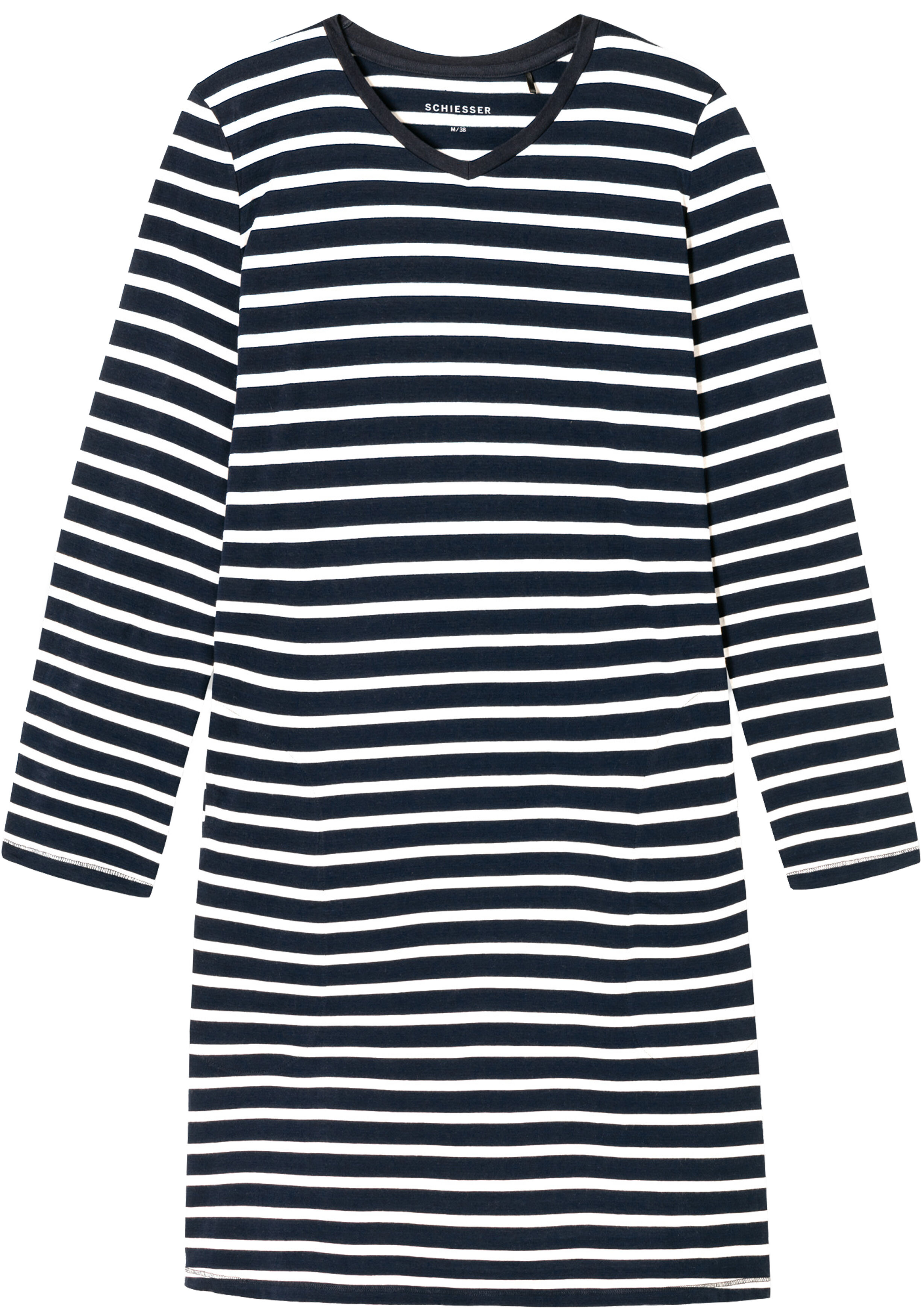 SCHIESSER dames Cotton Essentials Nachthemd lang, dames nachthemd, nachtblauw gestreept