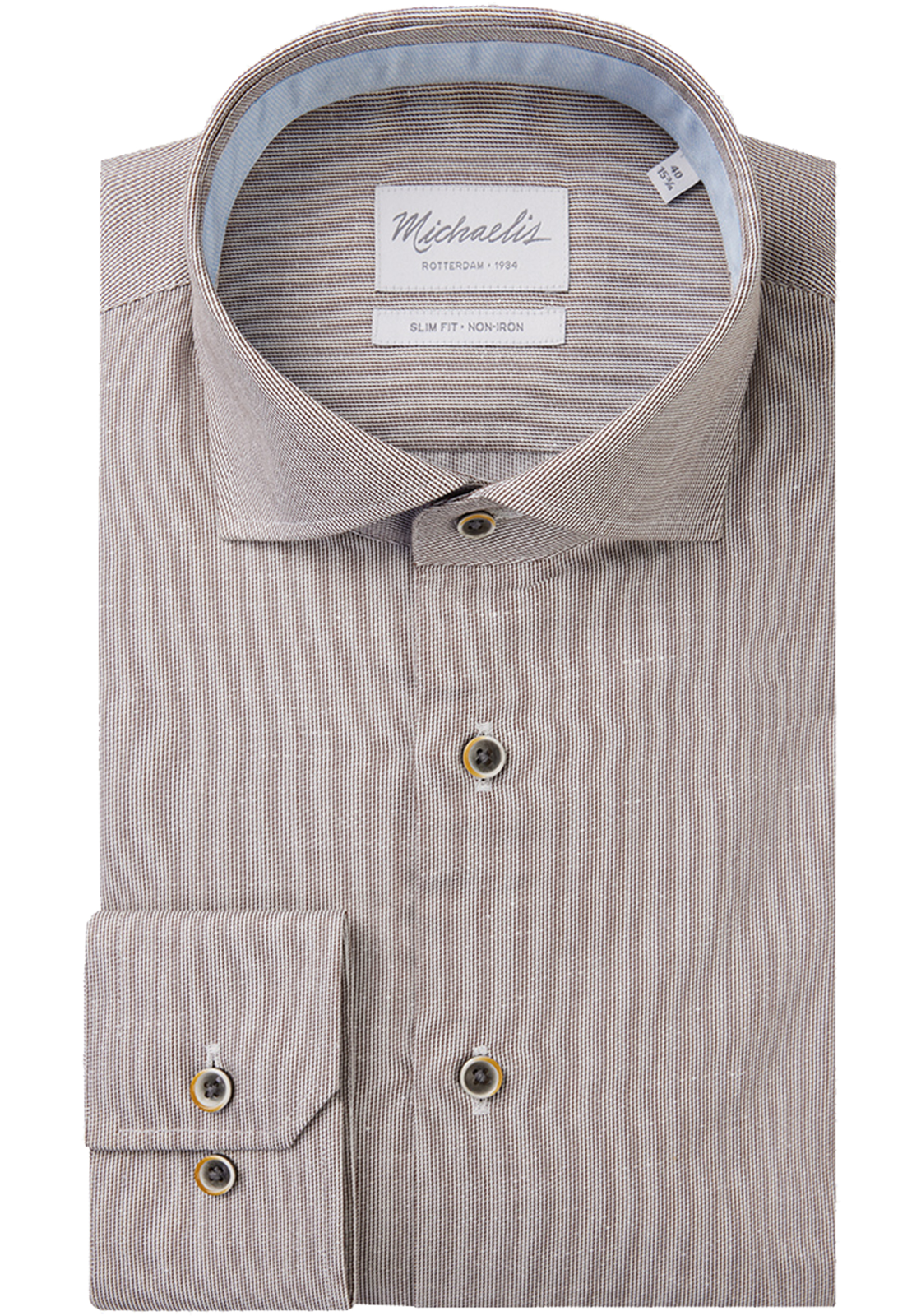 PMVH10003A Michaelis slim fit heren overhemd, structuur, lichtbruin