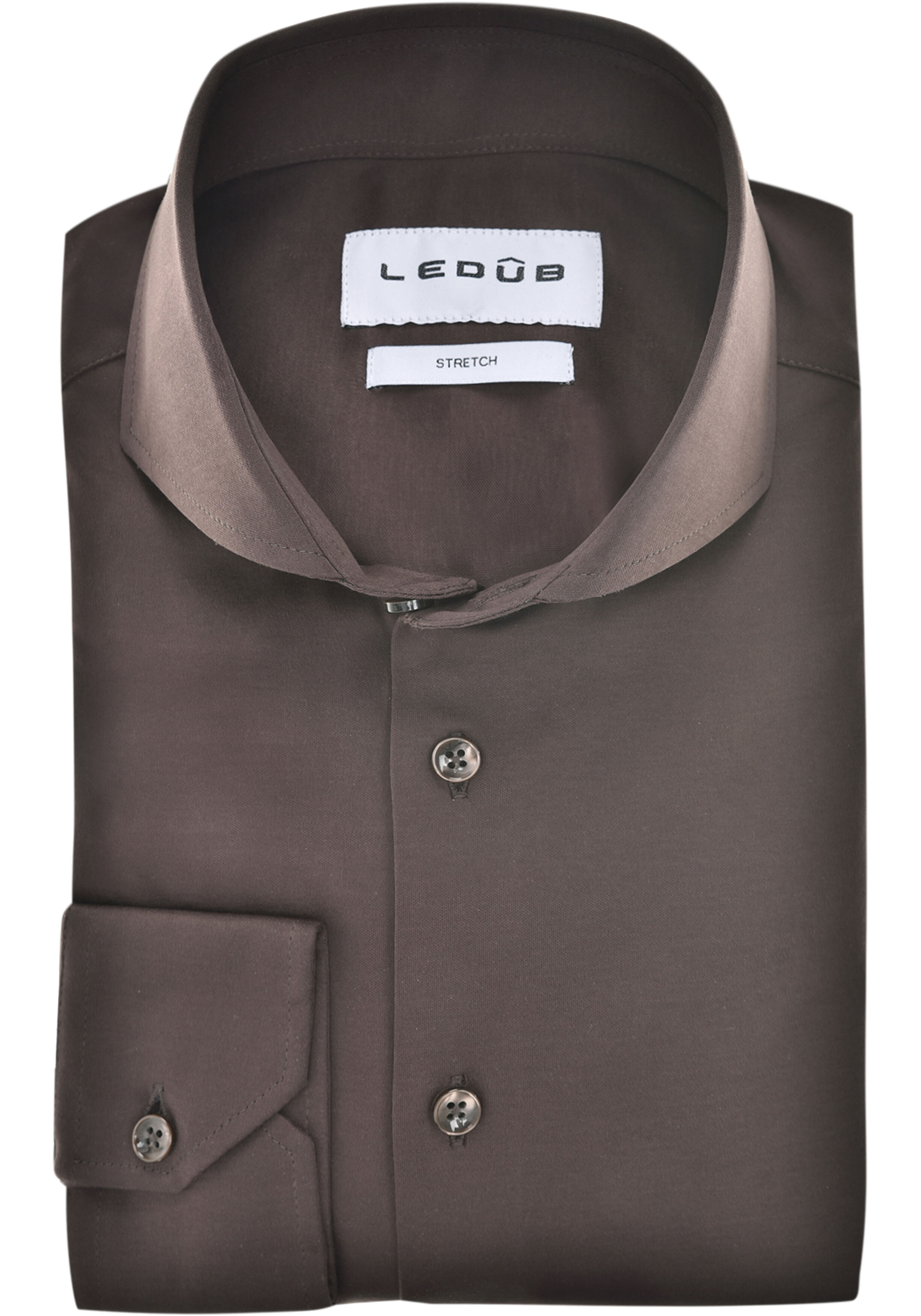 Ledub slim fit overhemd, jersey, donkerbruin