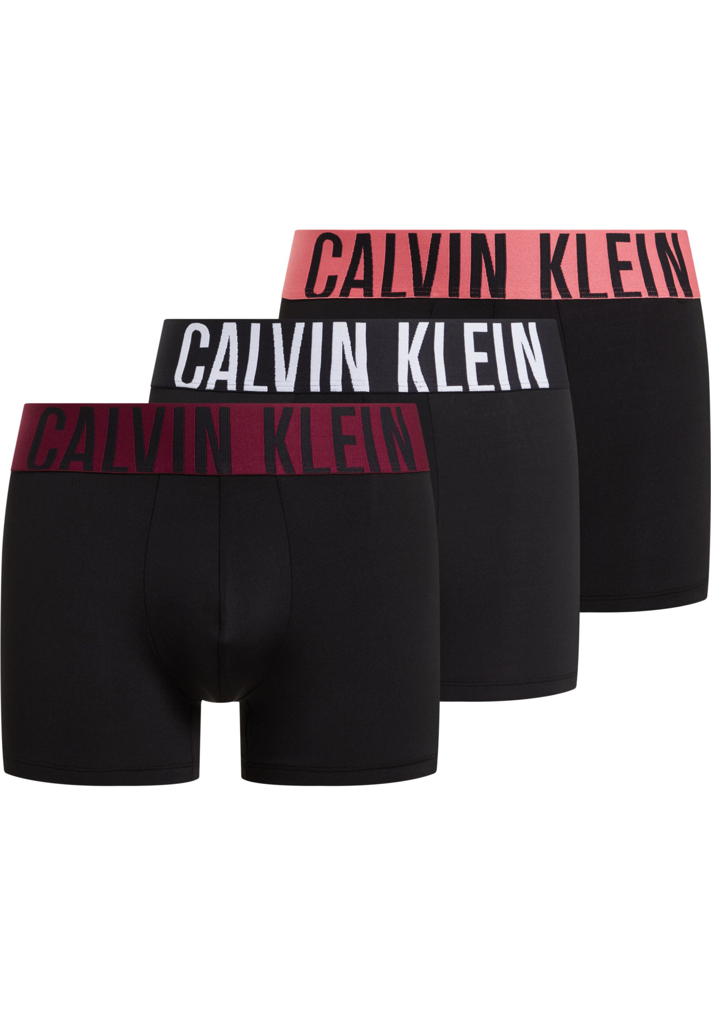 Calvin Klein Trunk (3-pack), heren boxers normale lengte, zwart met gekleurde tailleband
