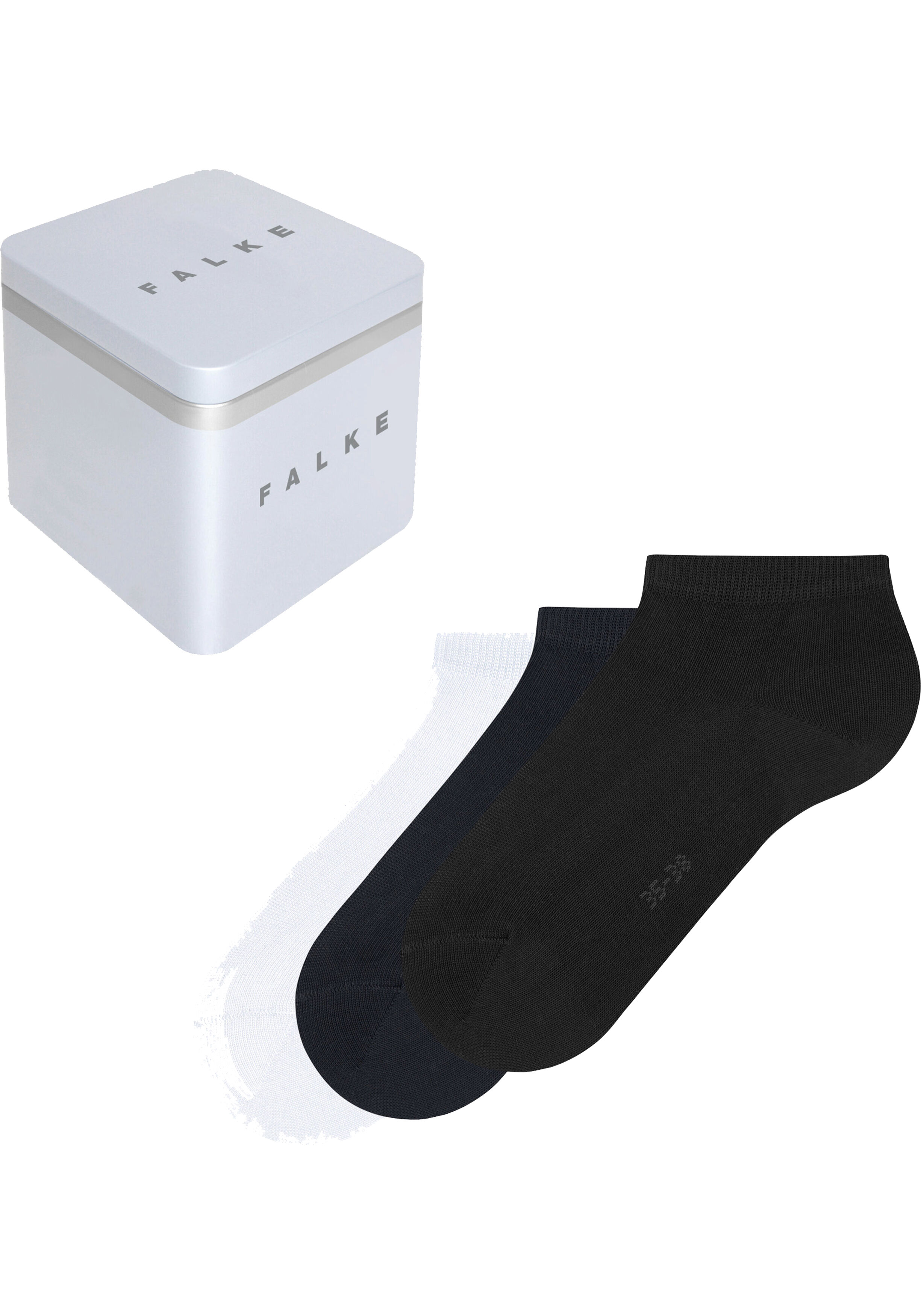 FALKE Happy Box 3-Pack dames sneakersokken, wit, blauw, zwart
