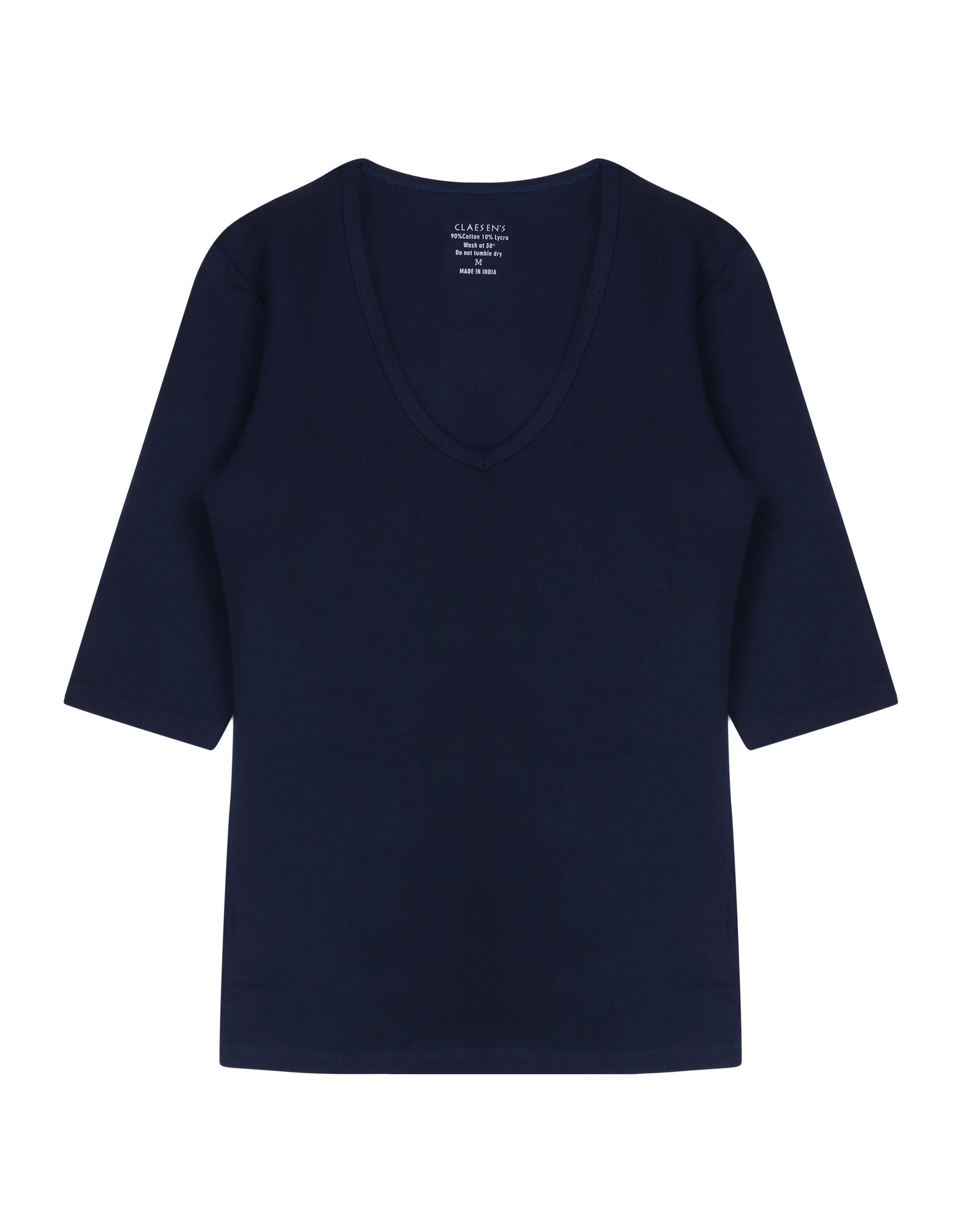Claesen's dames Basics T-shirt (1-pack), 3/4 mouw V-hals T-shirt, blauw