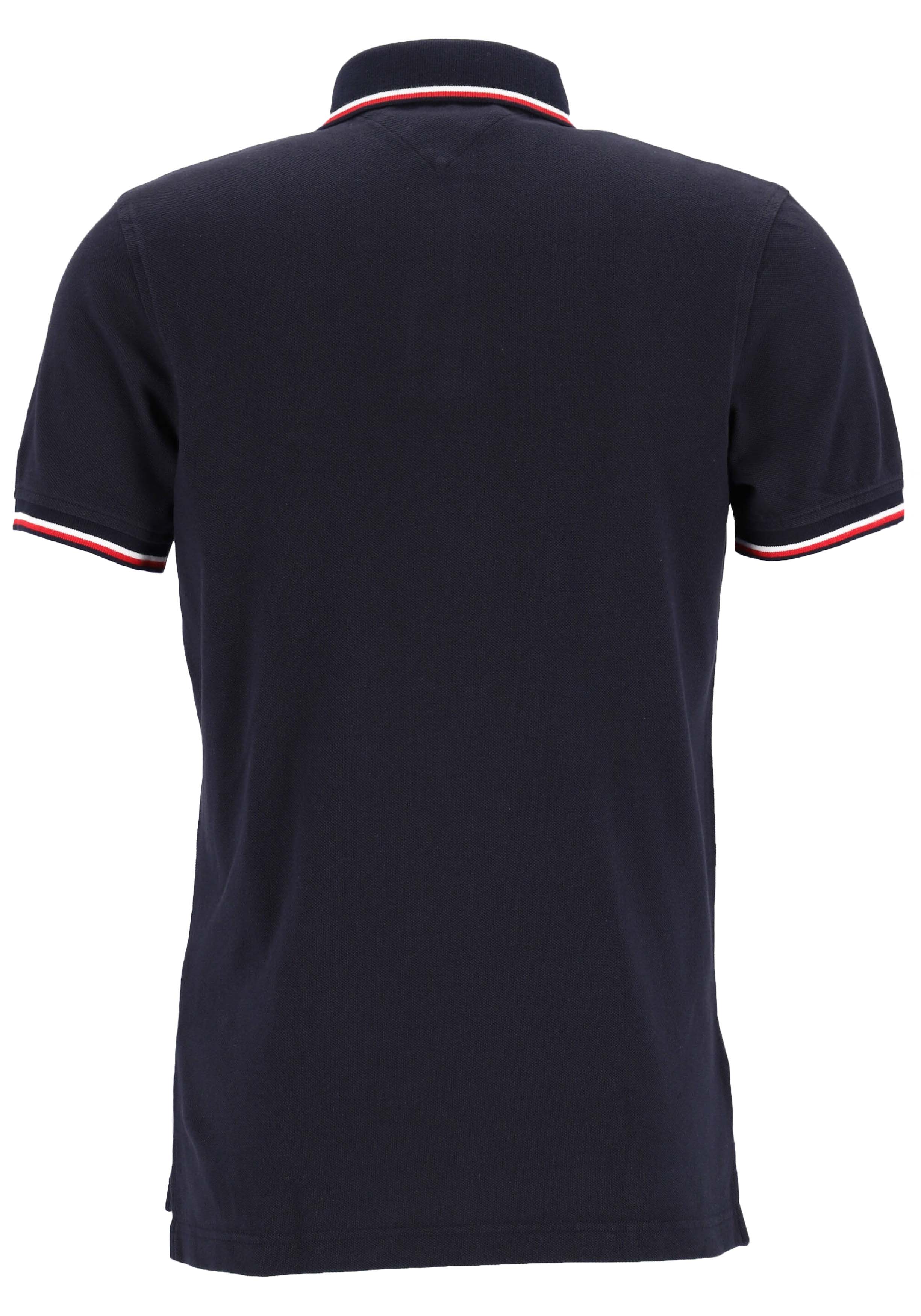 Tommy Hilfiger Core slim fit polo, heren polo met contrastbiezen, donkerblauw