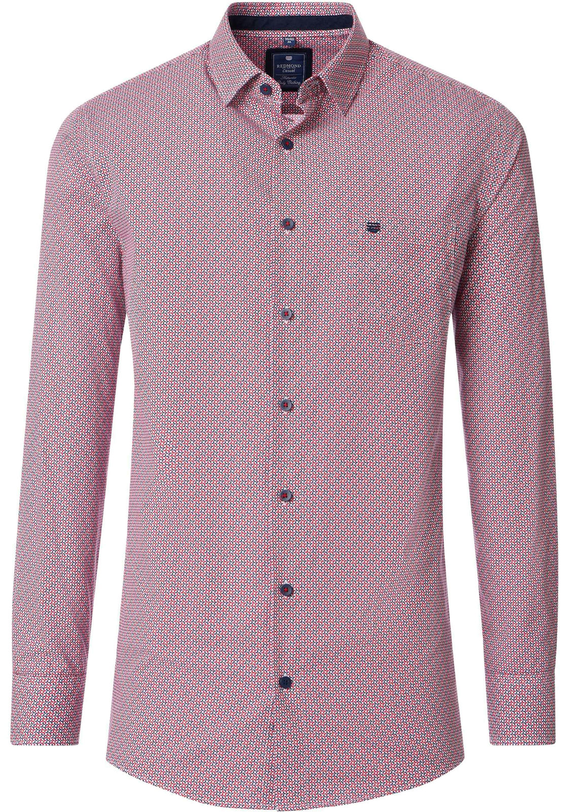 Redmond comfort fit overhemd, popeline, blauw met wit en rood dessin Redmond comfort fit overhemd, popeline, blauw met wit en rood dessin