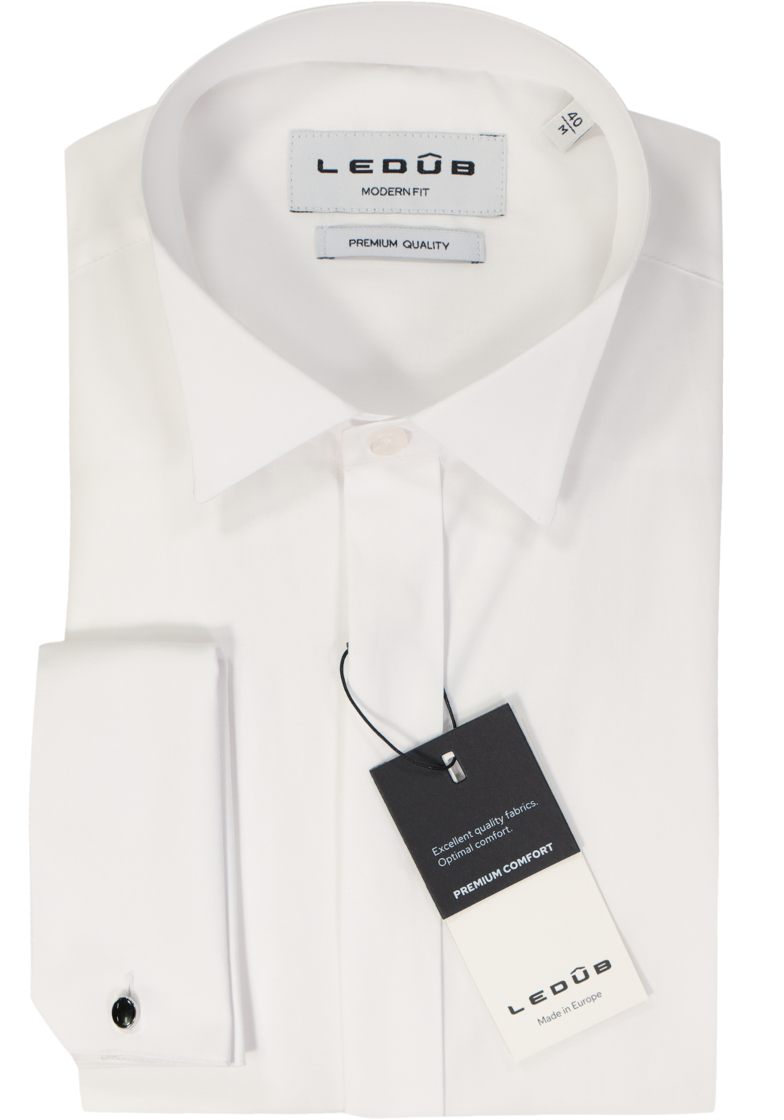 Ledub modern fit smoking overhemd, dubbele manchet en wing kraag, wit Ledub modern fit smoking overhemd, dubbele manchet en wing kraag, wit