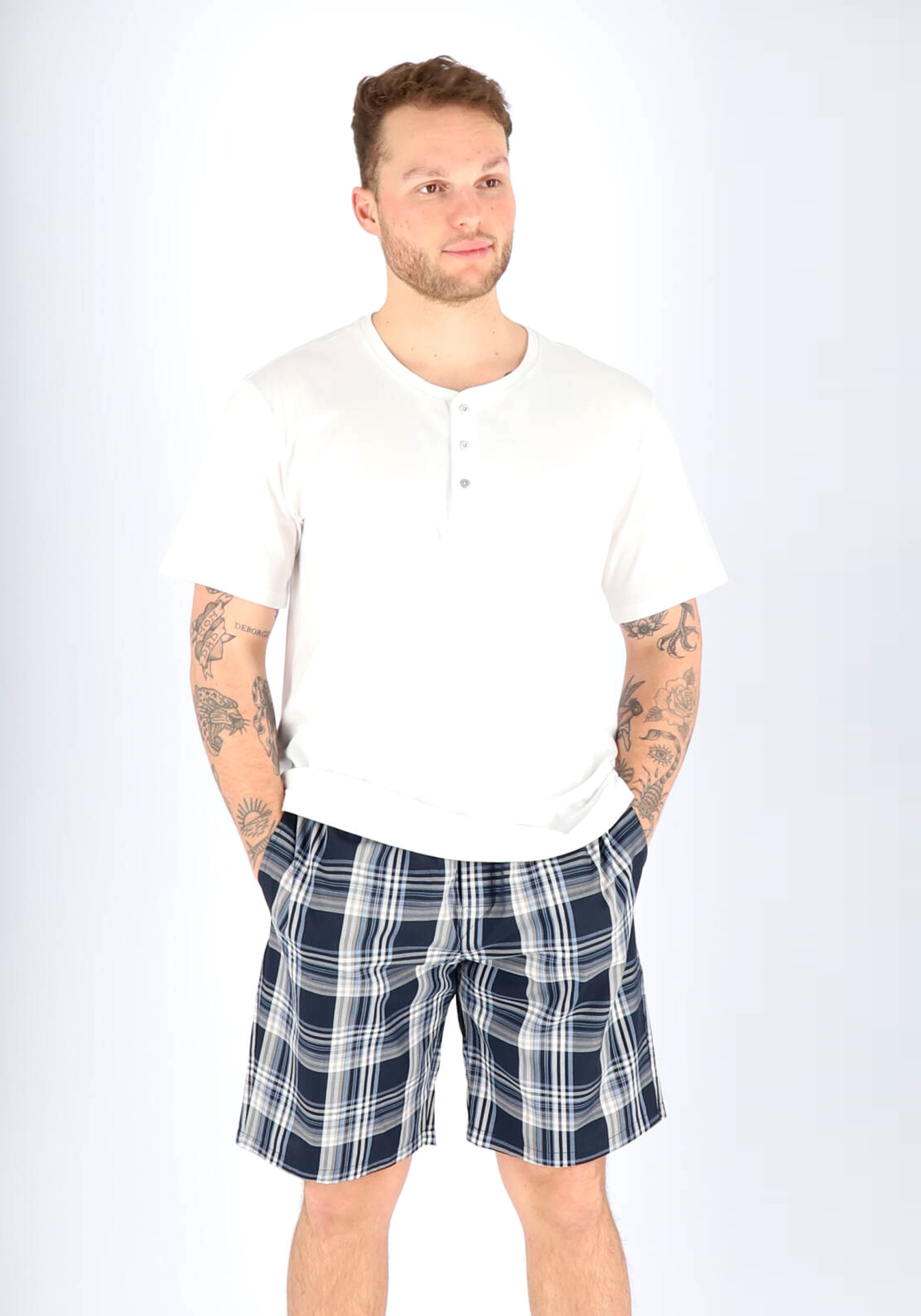 SCHIESSER Mix+Relax T-shirt, korte mouw O-hals met knoopjes, wit