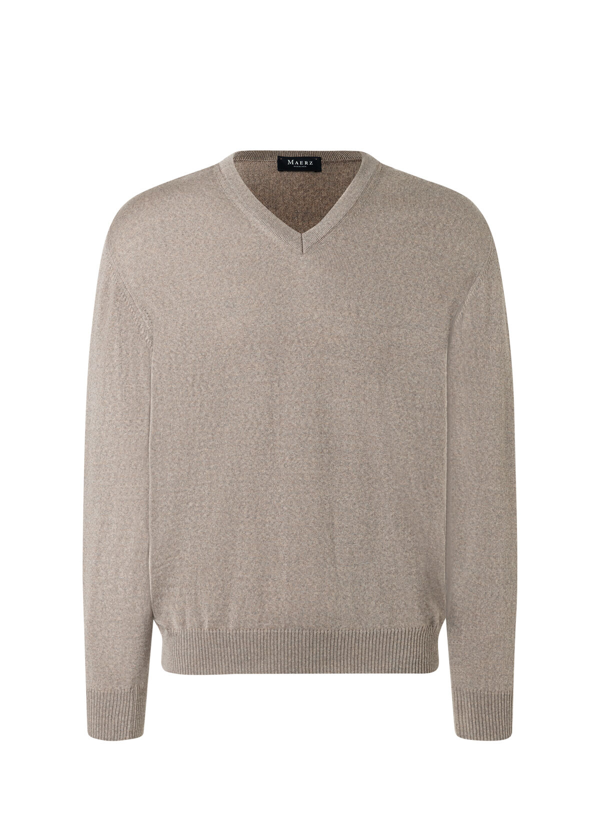 MAERZ Classic Fit heren trui met V-hals wol, beige