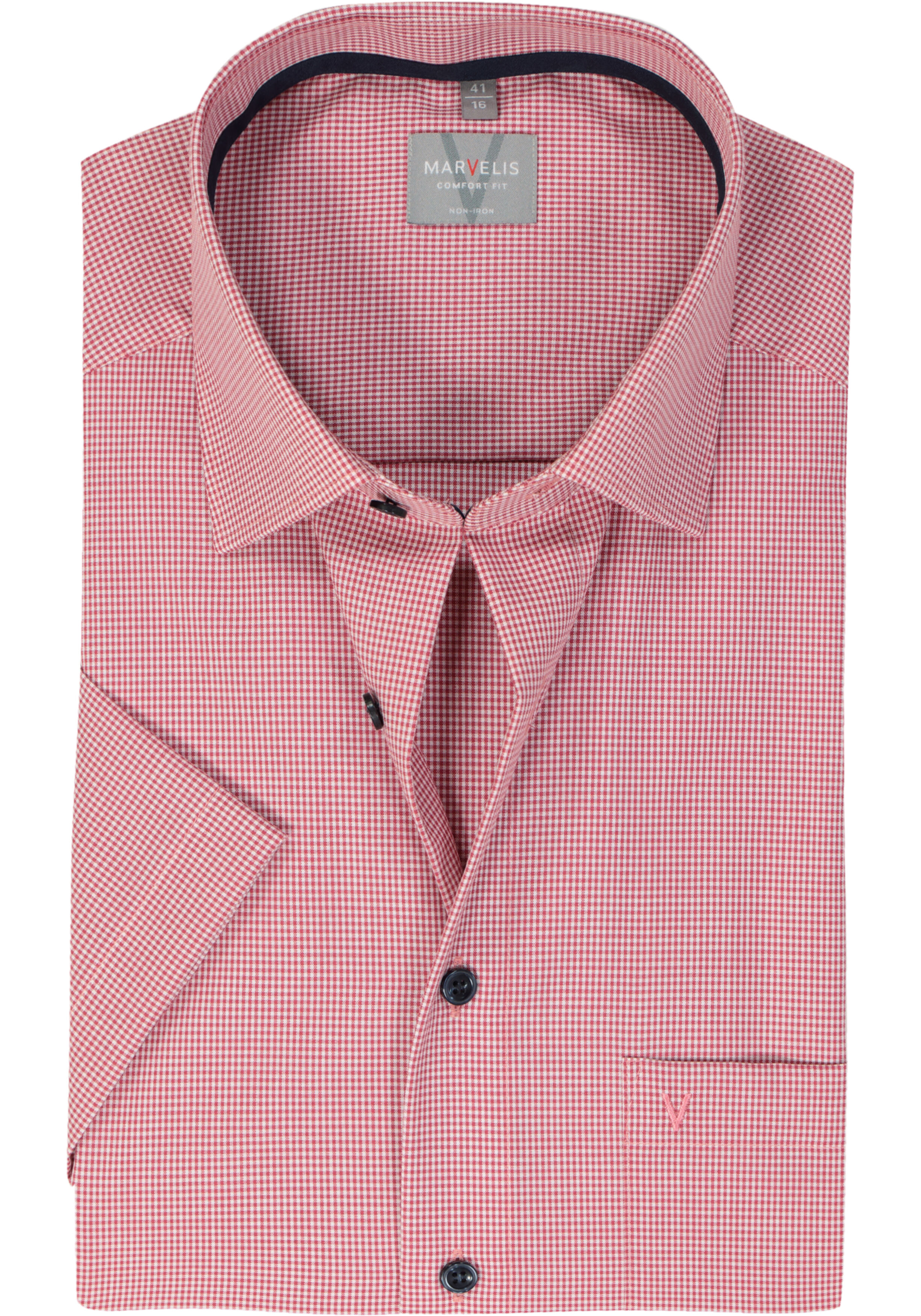 MARVELIS comfort fit overhemd, korte mouw, popeline, bordeaux rood geruit