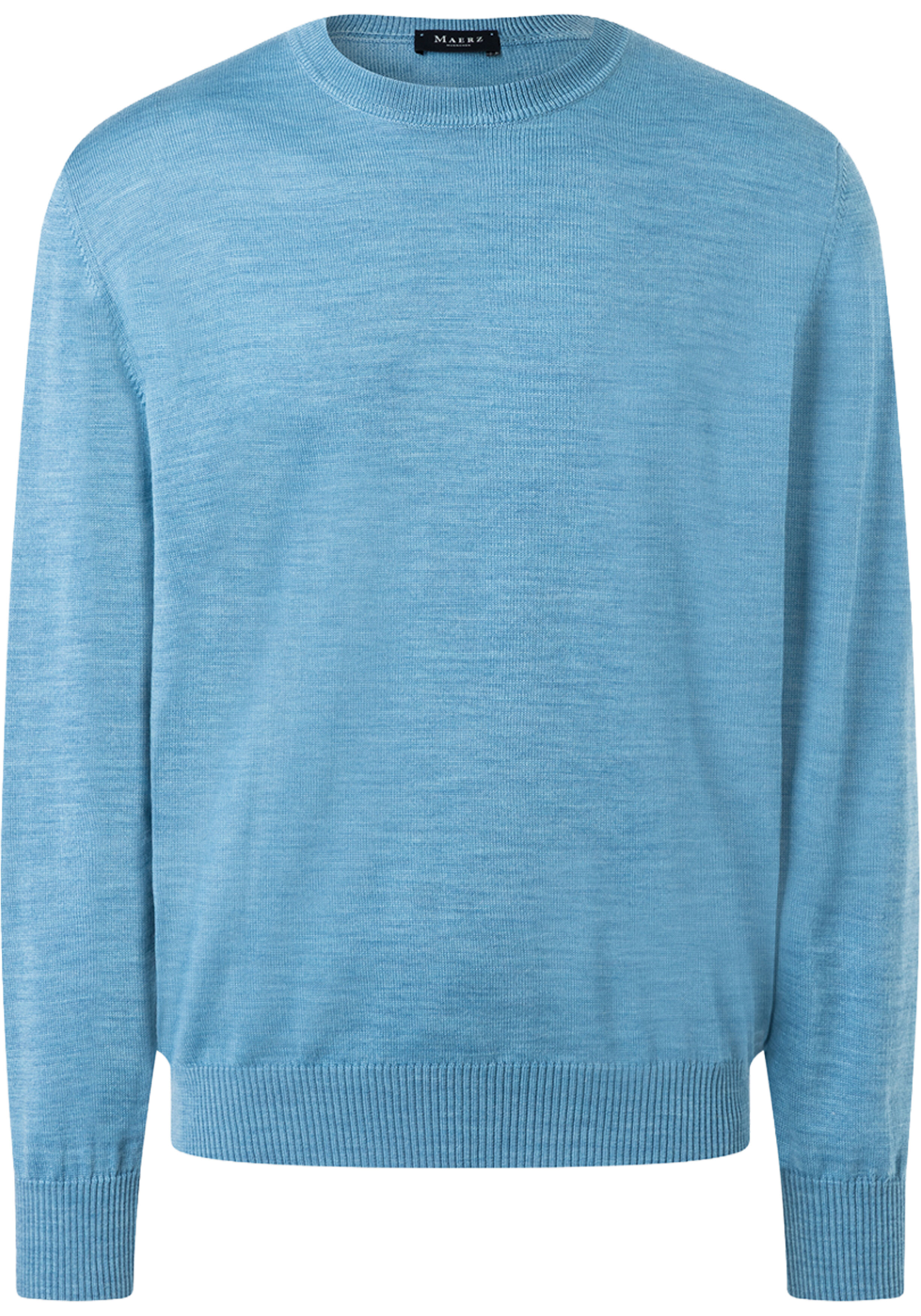 MAERZ Classic Fit heren trui met O-hals wol, lichtblauw