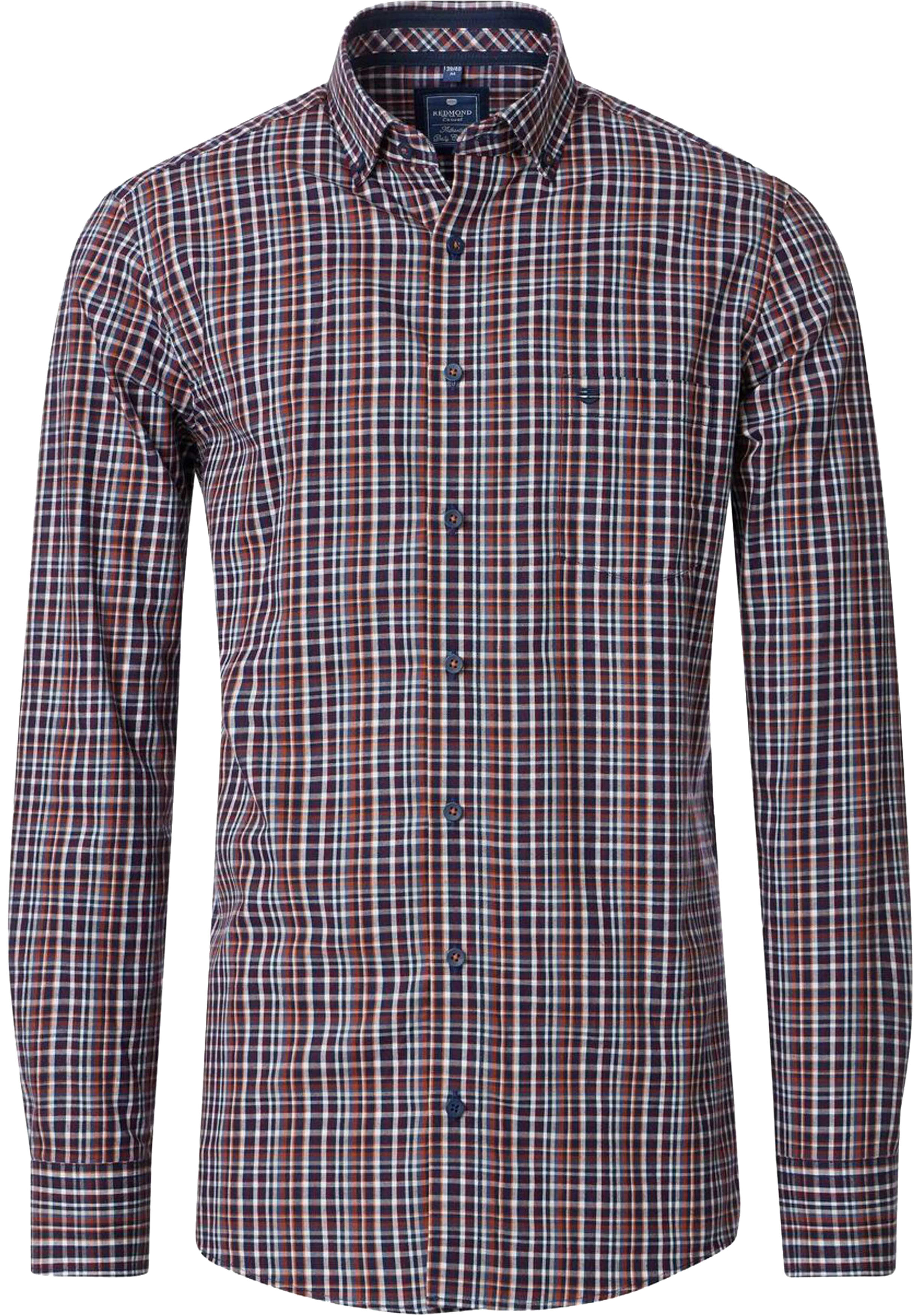 Redmond comfort fit overhemd, twill, rood, wit en blauw geruit