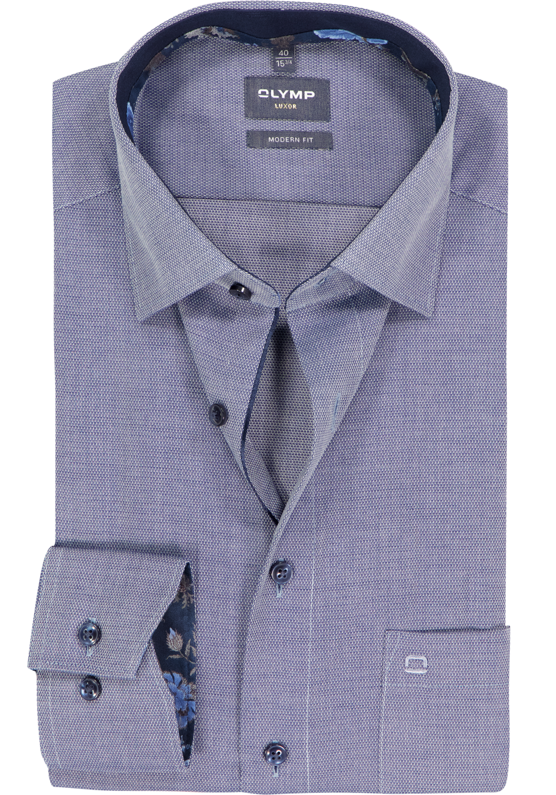 OLYMP Luxor modern fit overhemd, structuur, marine blauw met wit OLYMP Luxor modern fit overhemd, structuur, marine blauw met wit