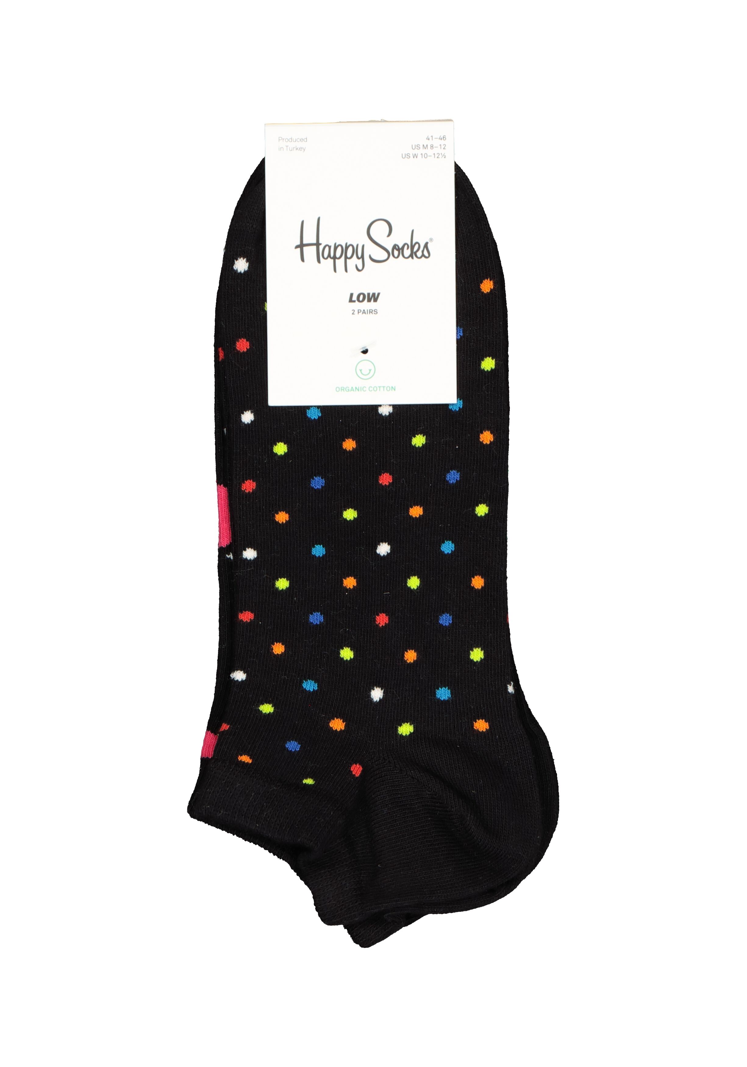 Happy Socks Mini Dot Low Sock (2-pack), zwart met kleur