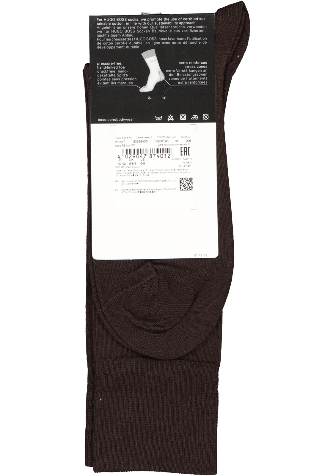 4-4029047874012_Boss_sokken_HR HUGO BOSS Marc uni (1-pack), herensokken katoen, donkerbruin