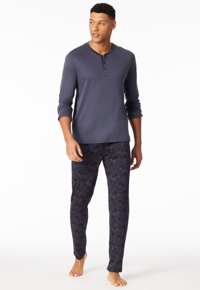 SCHIESSER Fine Interlock Pyjama lang, heren pyjama set, koolzwart dessin