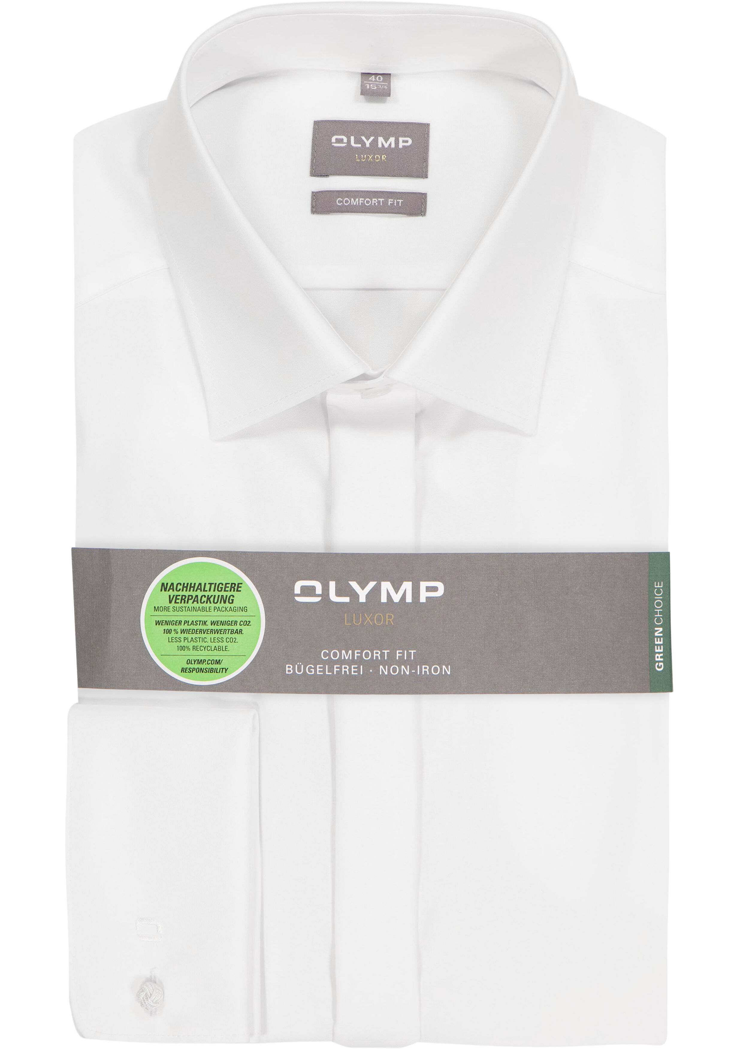 OLYMP Luxor comfort fit overhemd, smoking overhemd, wit, gladde stof met Kent kraag
