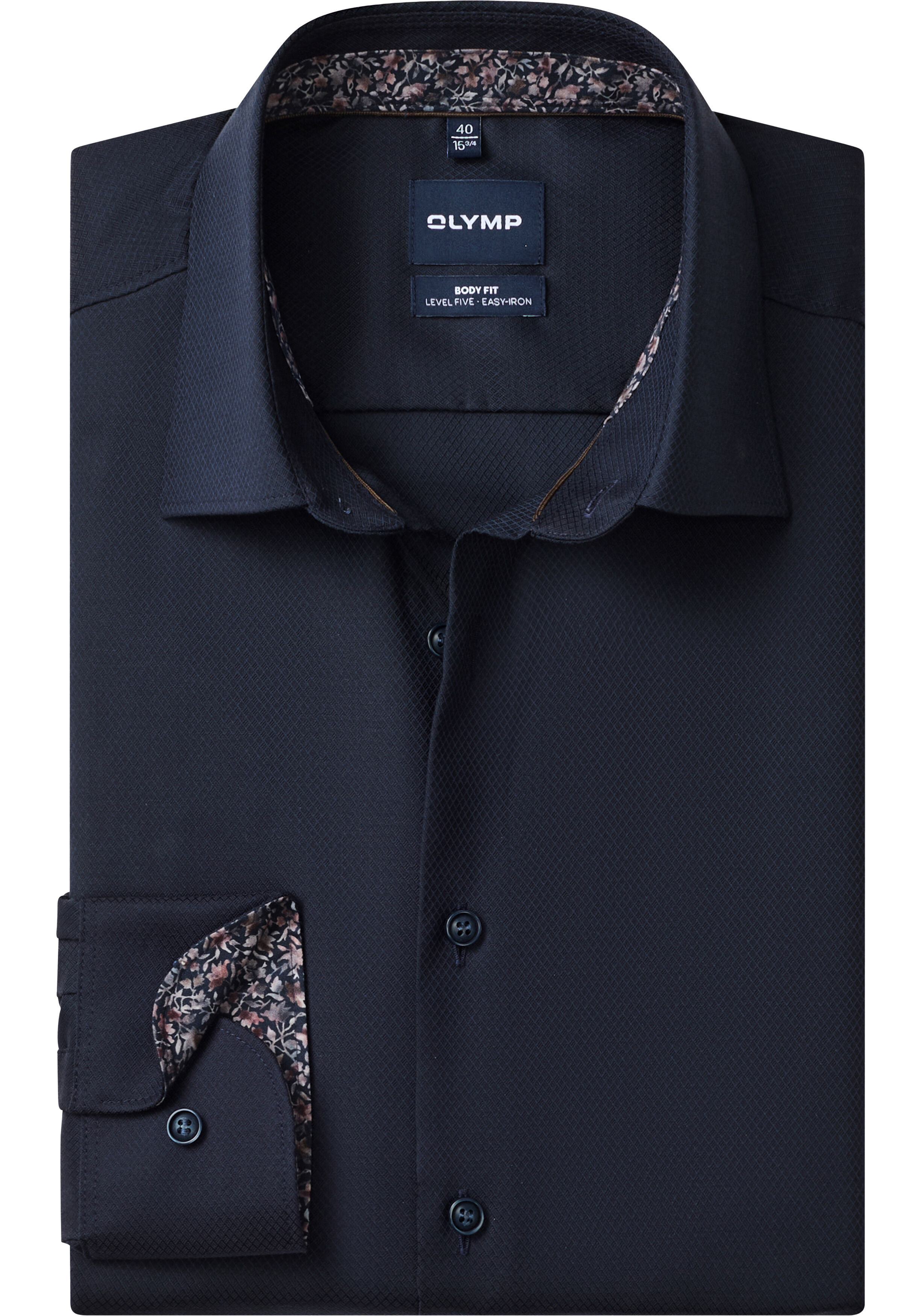 OLYMP Level 5 body fit overhemd, mouwlengte 7, structuur, marine blauw