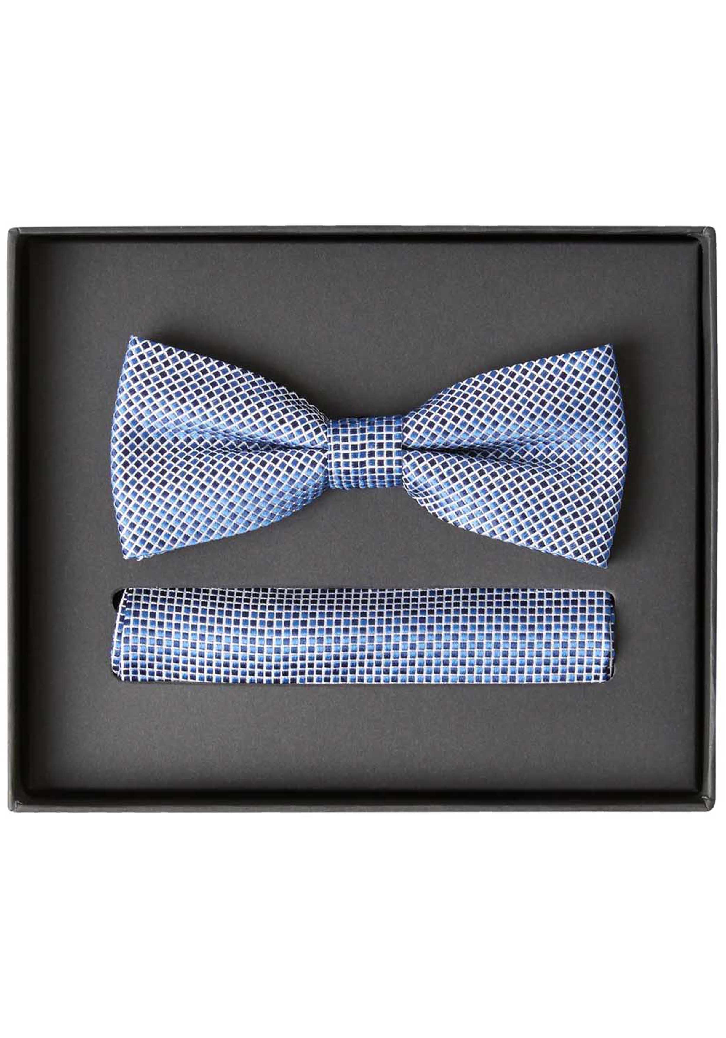 VENTI set met vlinderdas en pochet, blauw, wit dessin