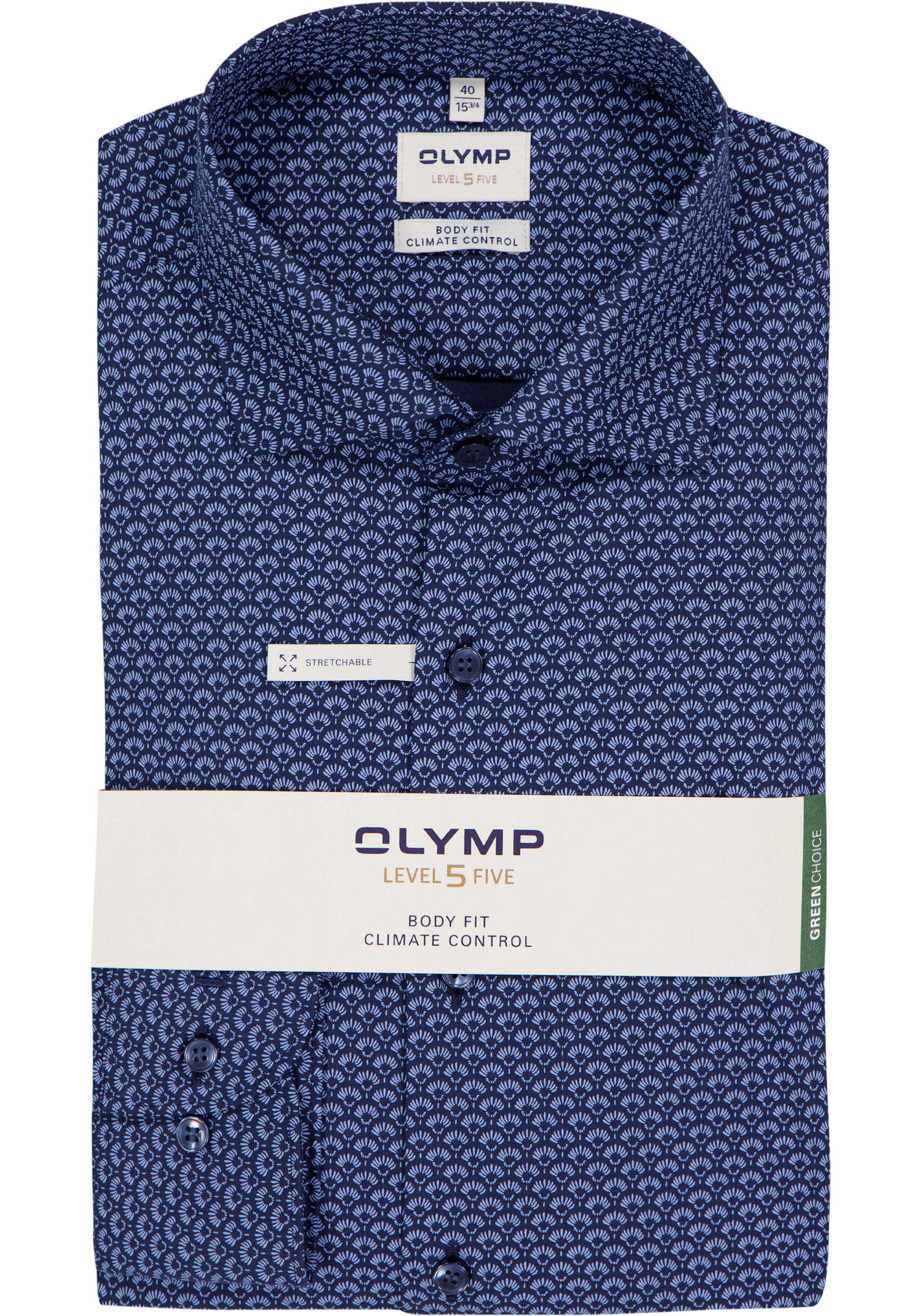 OLYMP 24/7 Level 5 body fit overhemd, dobby, marine blauw dessin