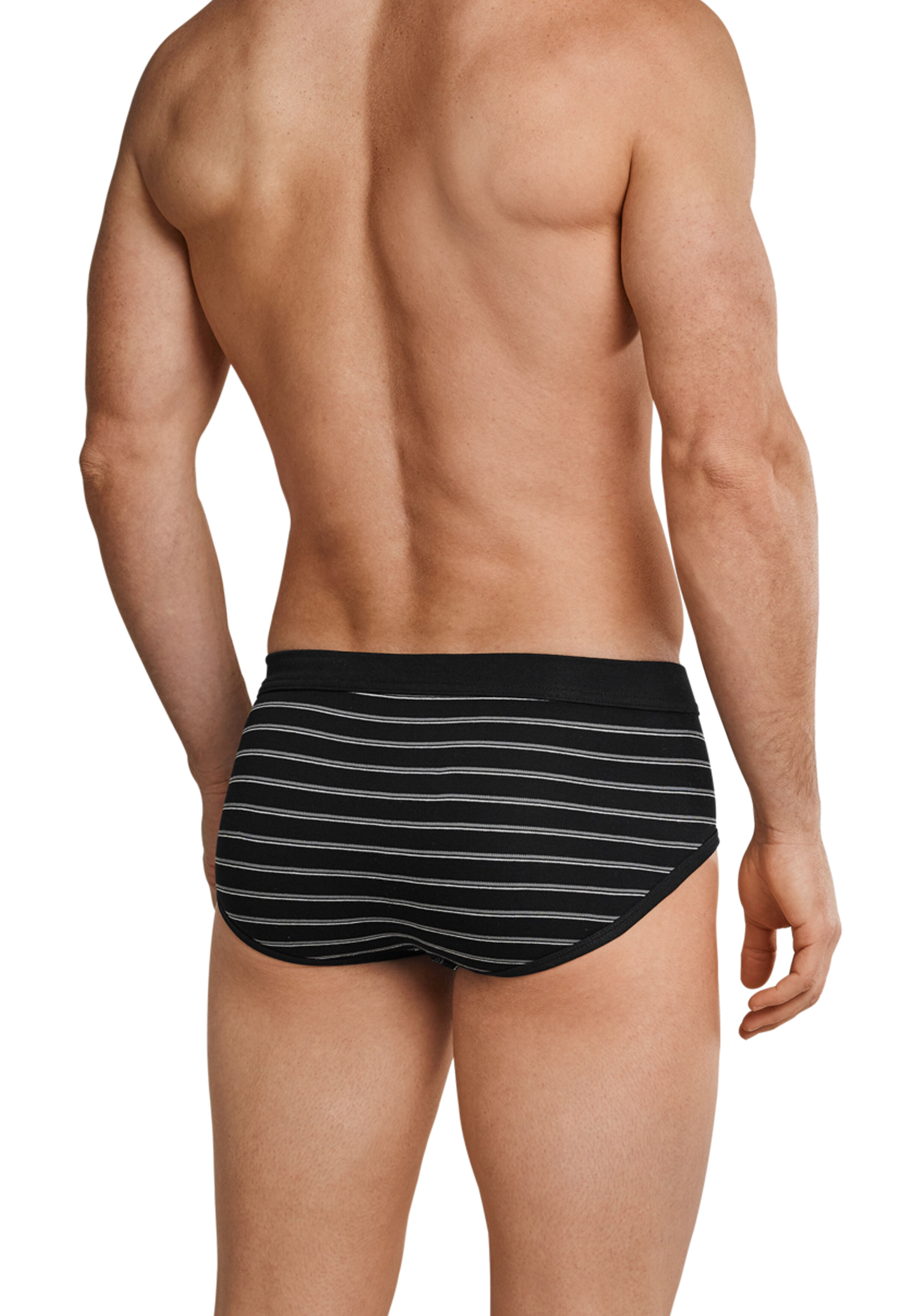 SCHIESSER Original Classics sportslips (2-pack), Feinripp met gulp, zwart gestreept           