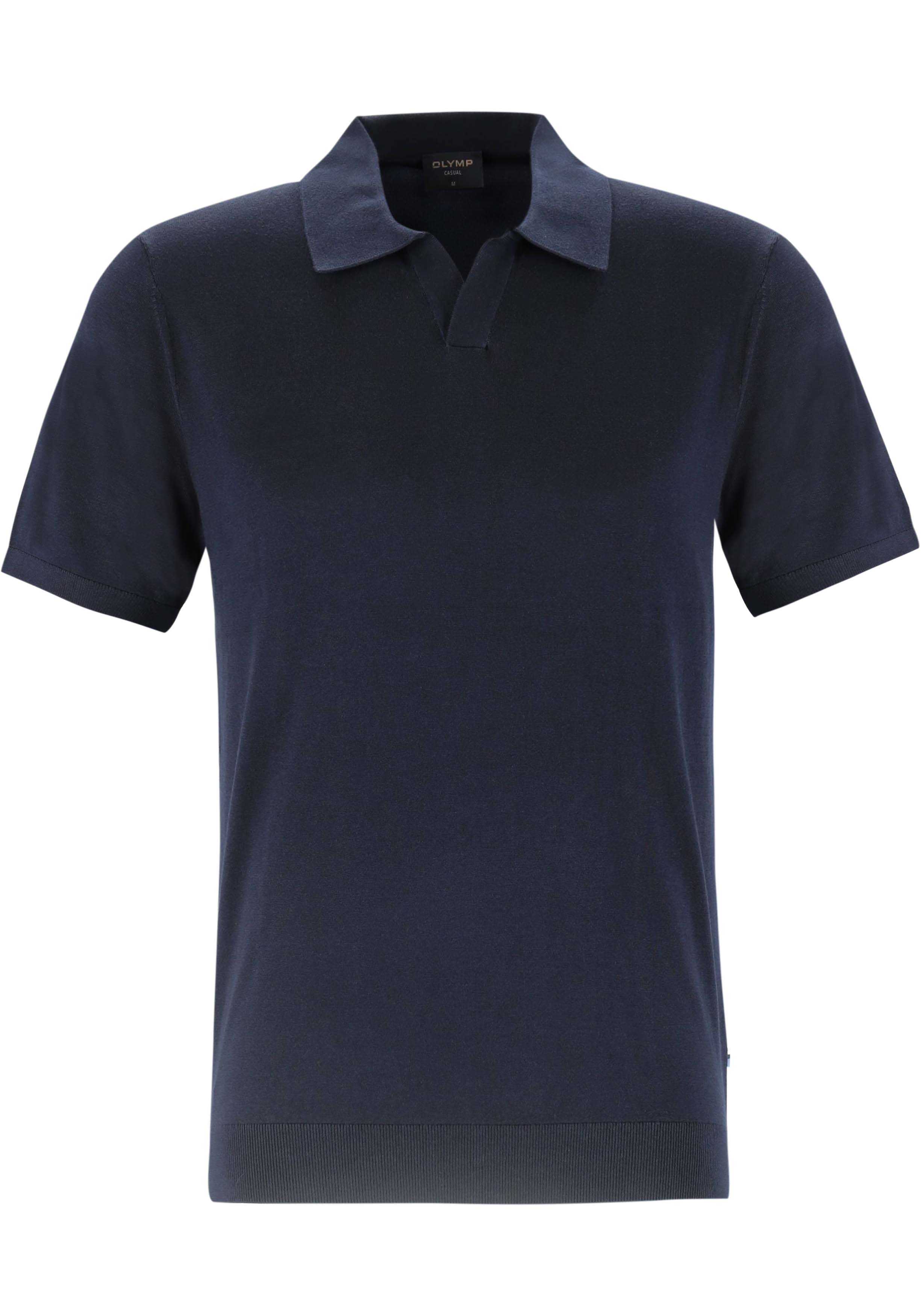 OLYMP modern fit gebreide polo katoen met lyocell, korte mouw, donkerblauw