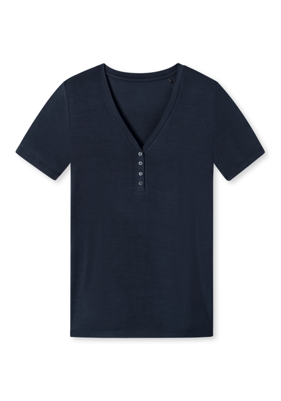 SCHIESSER Mix+Relax T-shirt, dames shirt korte mouw henley knoopsluiting blauw SCHIESSER Mix+Relax T-shirt, dames shirt korte mouw henley knoopsluiting blauw