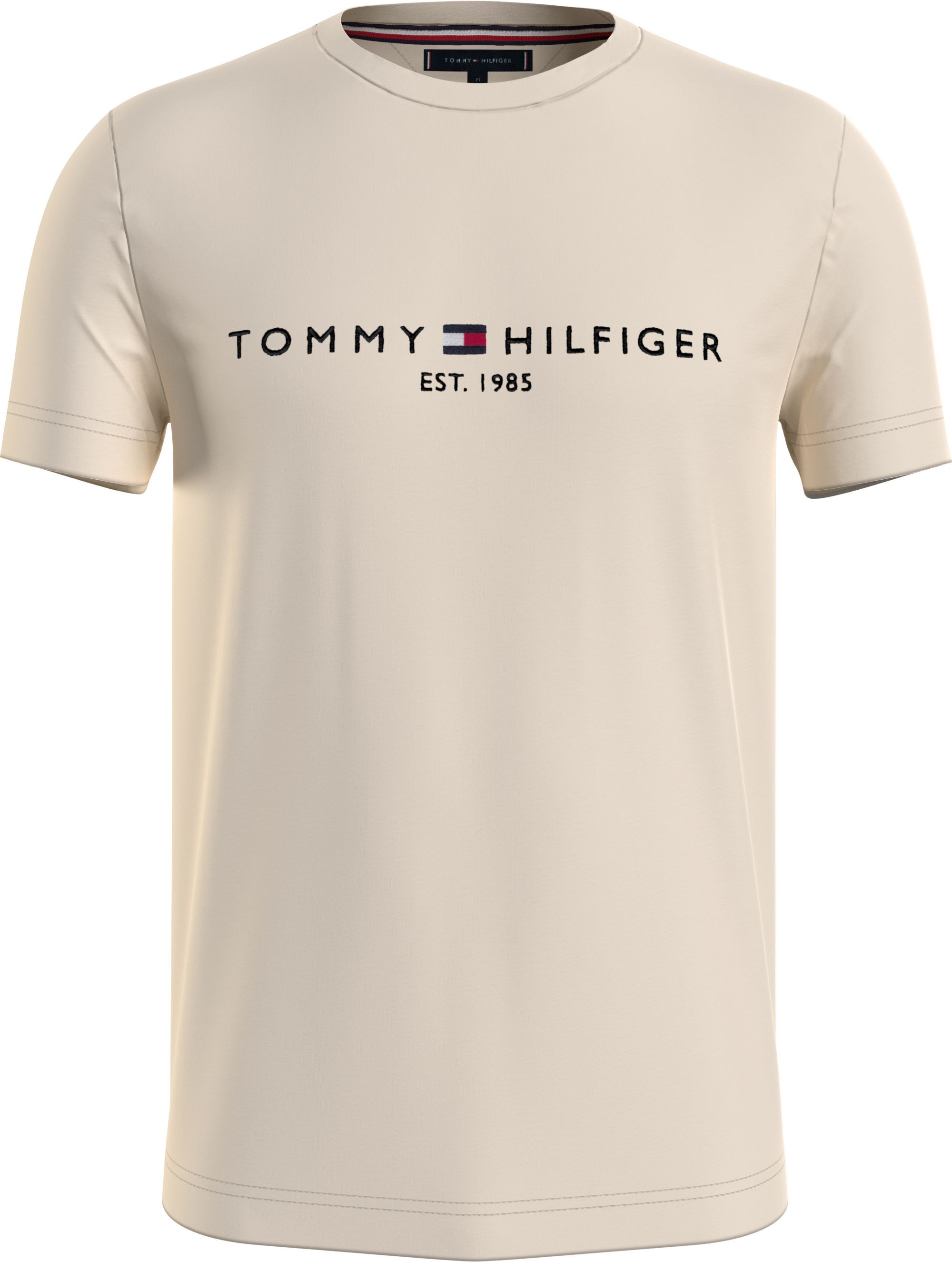 Tommy Hilfiger Tommy Logo Tee, heren T-shirt korte mouw O-hals, beige