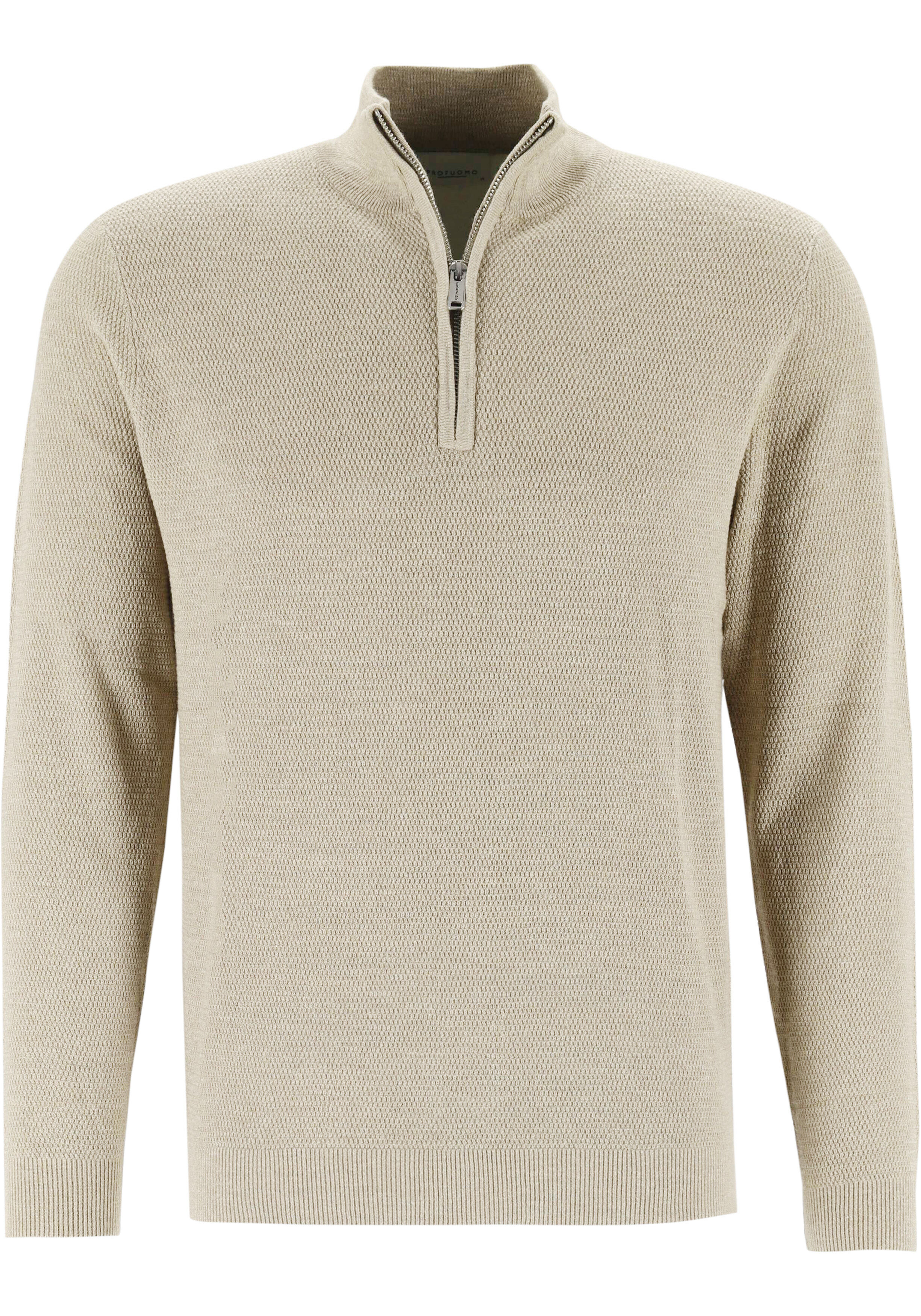 Profuomo heren trui katoen, slim fit trui met korte rits, off white
