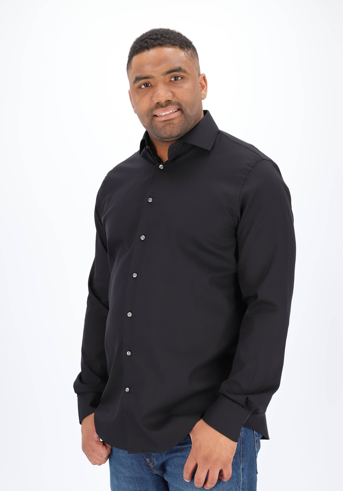 Profuomo slim fit overhemd, fine twill, zwart  Profuomo slim fit overhemd, fine twill, zwart