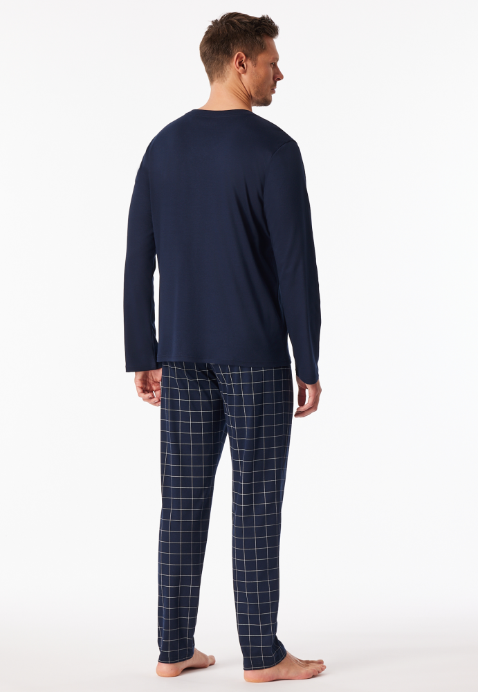 SCHIESSER Fine Interlock Pyjama lang, heren pyjama set, nachtblauw dessin