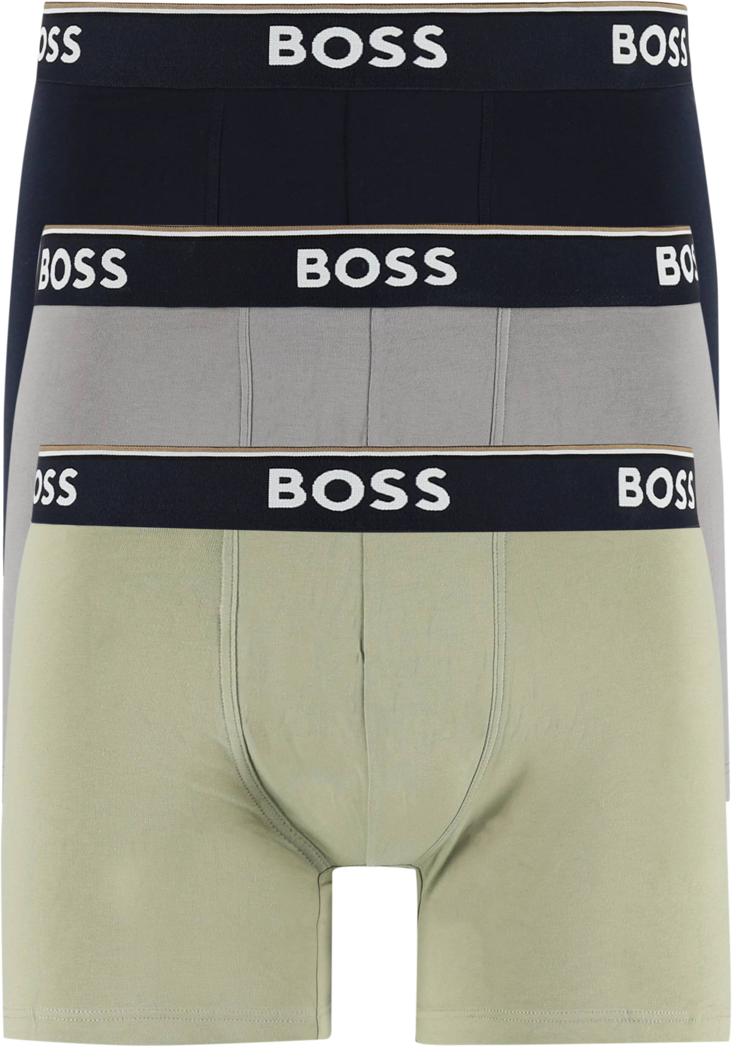 HUGO BOSS Power boxer briefs (3-pack), heren boxers normale lengte, licht olijfgroen, donkerblauw en grijs