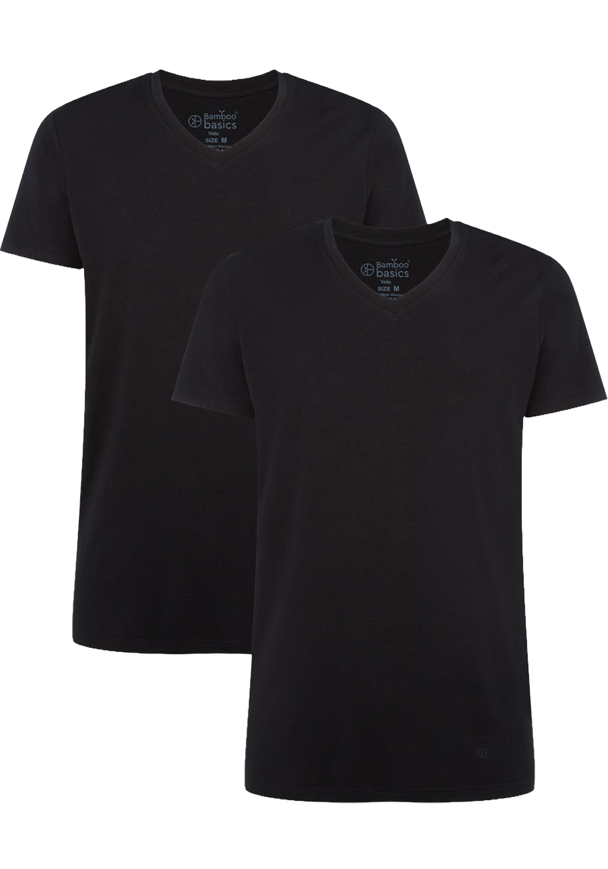 Bamboo Basics Velo V-neck T-shirt (2-pack), heren T-shirt V-hals, zwart