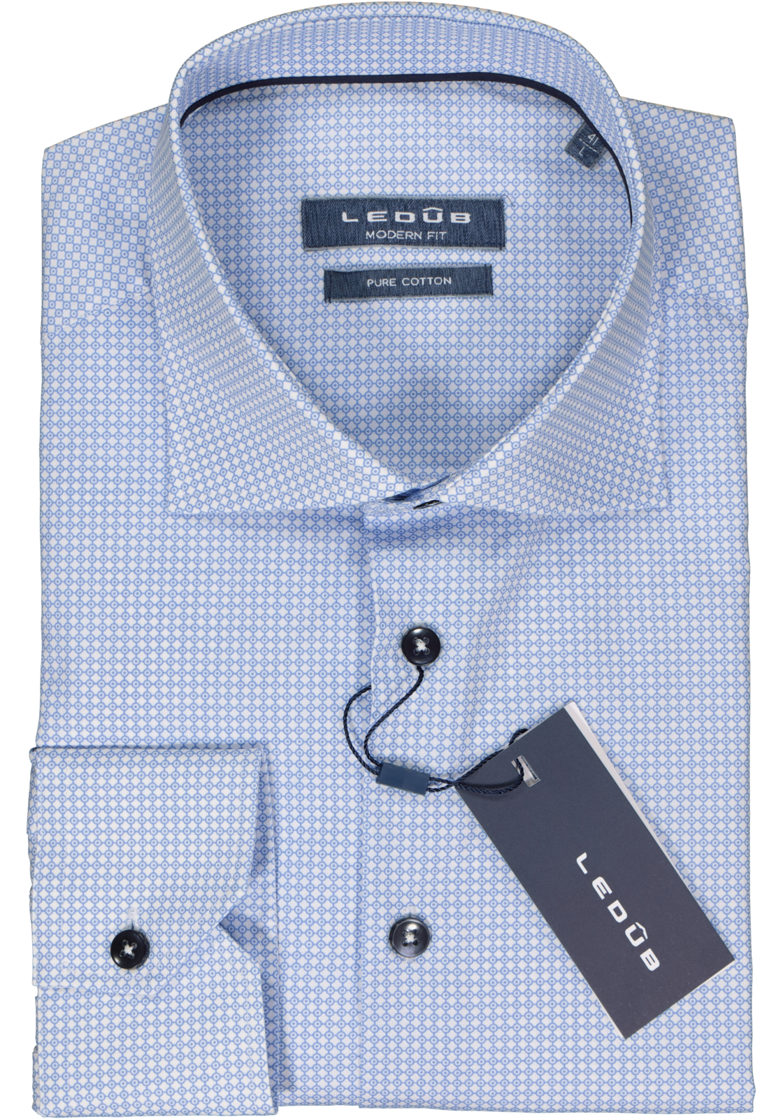 2-8720293952856_Ledub_overhemd_HR Ledub modern fit overhemd, lichtblauw dessin