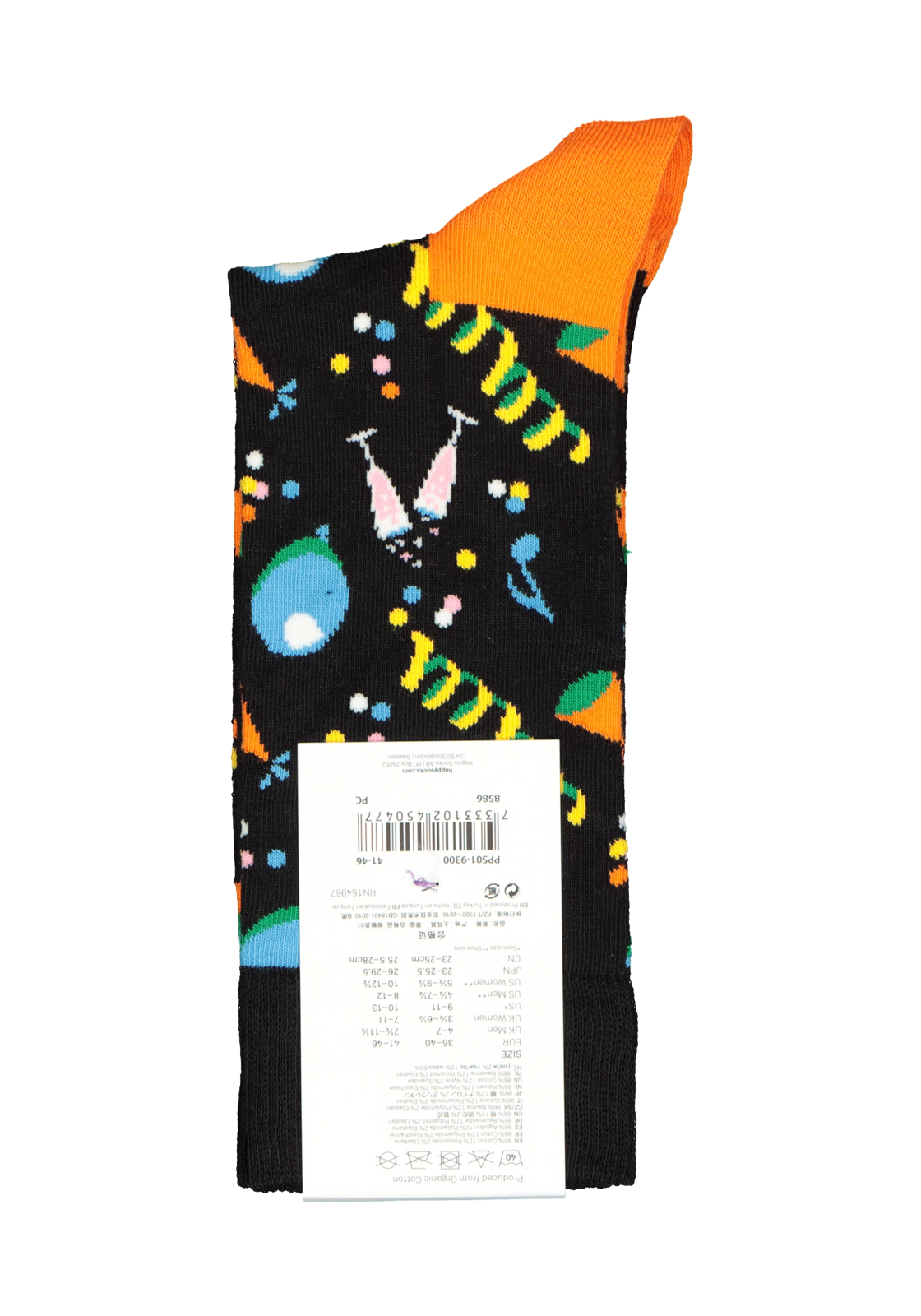4-7333102450477_happy_socks_HR Happy Socks Party Party Sock, unisex sokken, zwart met slingers