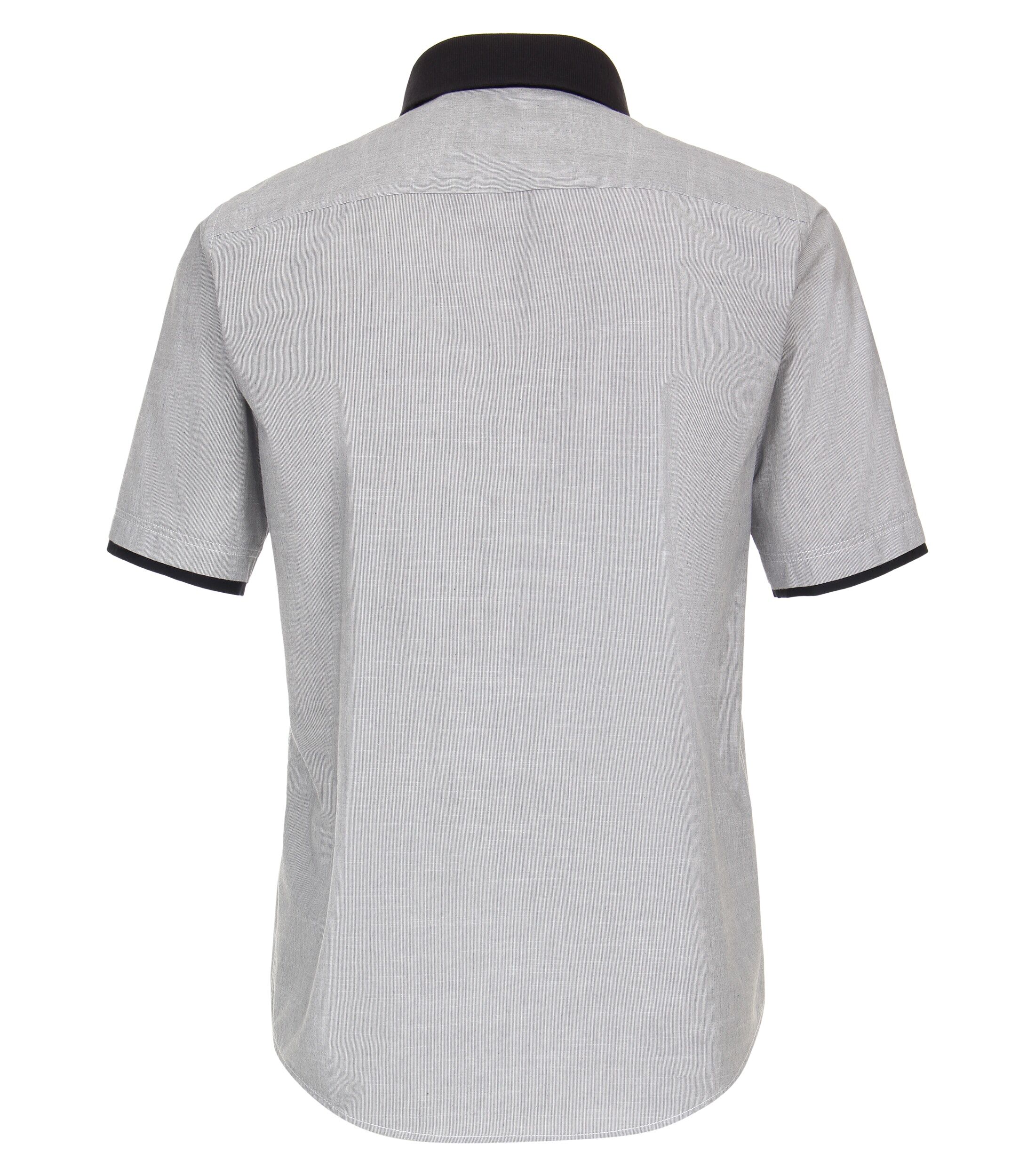 CASA MODA Sport casual fit overhemd, korte mouw, chambray, blauw, wit en beige gestreept