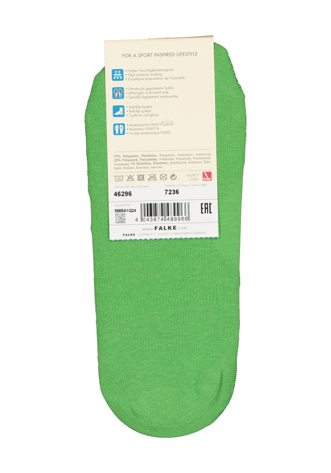 4-4043874489966_falke_sokken_1p_HR FALKE Cool Kick invisible unisex sokken, groen (green flash)