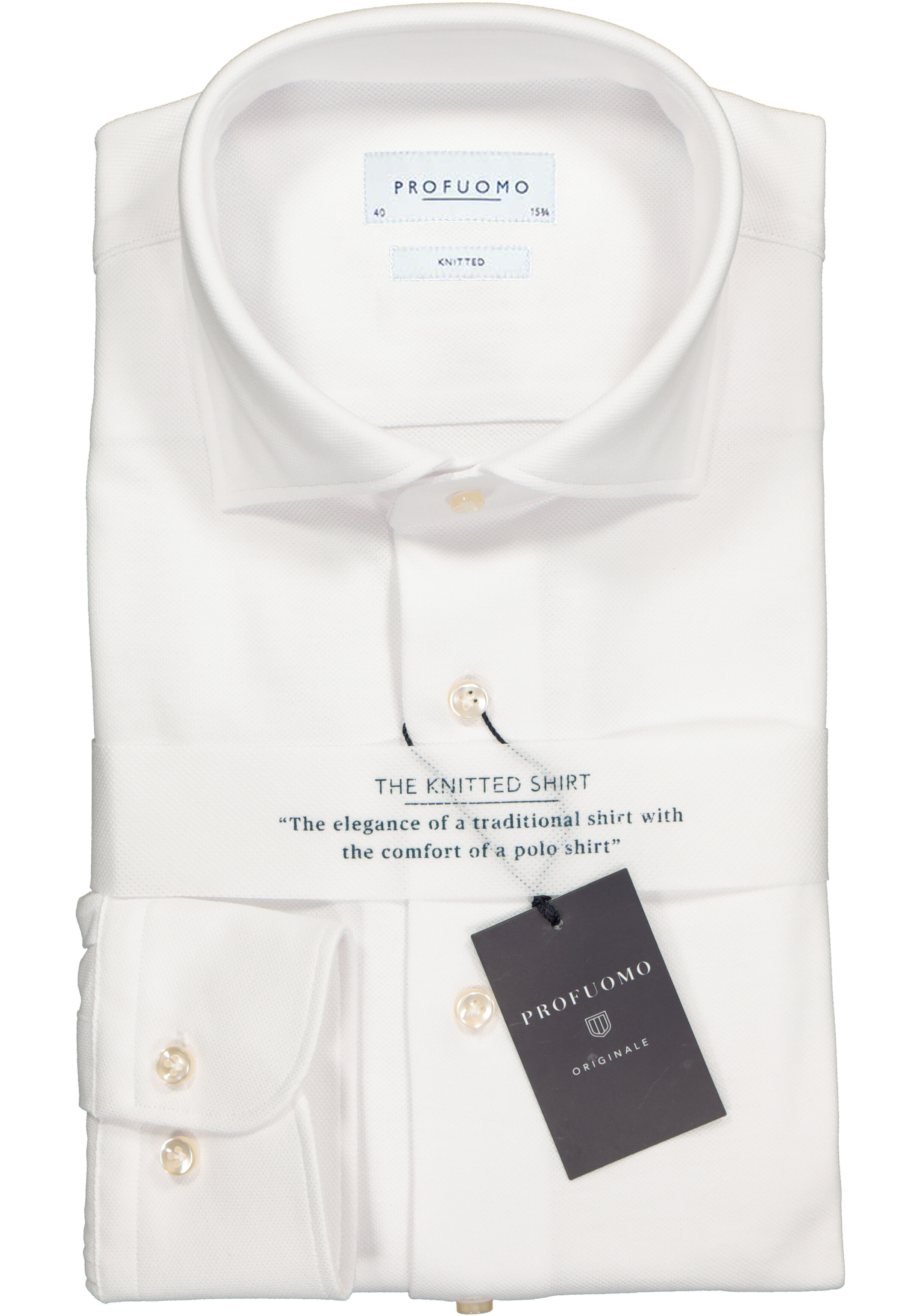 Profuomo slim fit jersey overhemd, knitted shirt pique, wit 