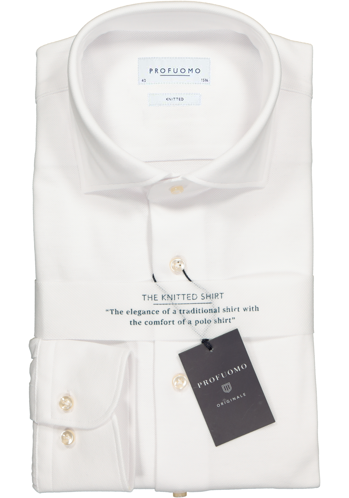 2-8719064307810-profuomo-overhemd_HR Profuomo slim fit jersey overhemd, knitted shirt pique, wit
