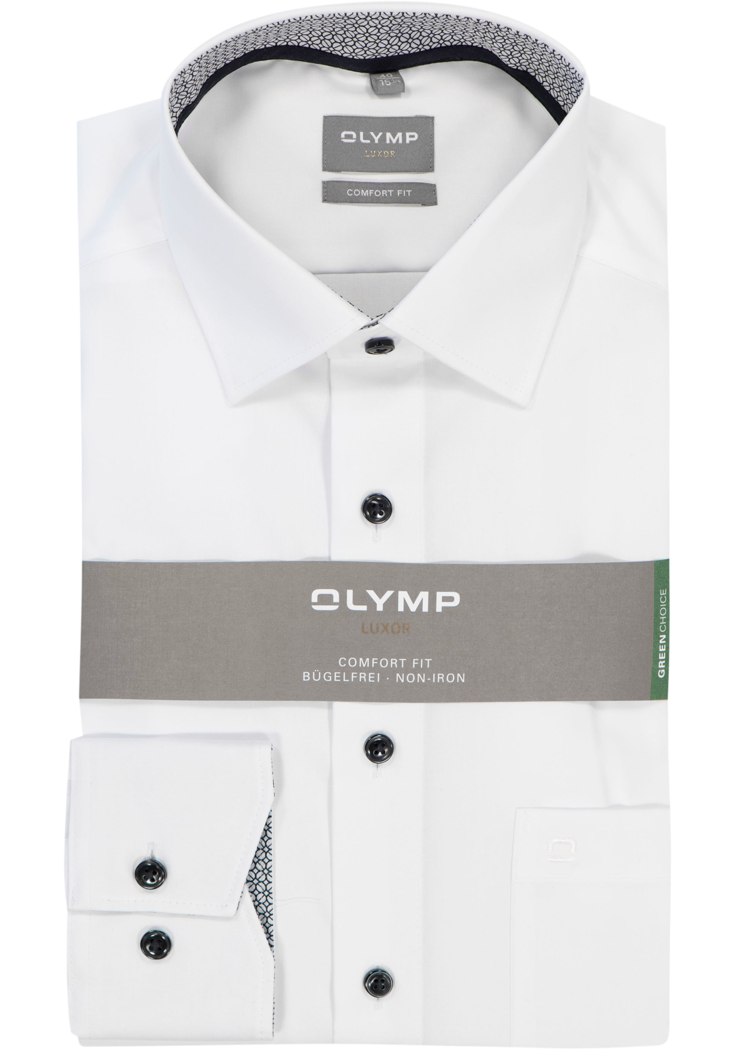 OLYMP Luxor comfort fit overhemd, wit (zwart contrast)