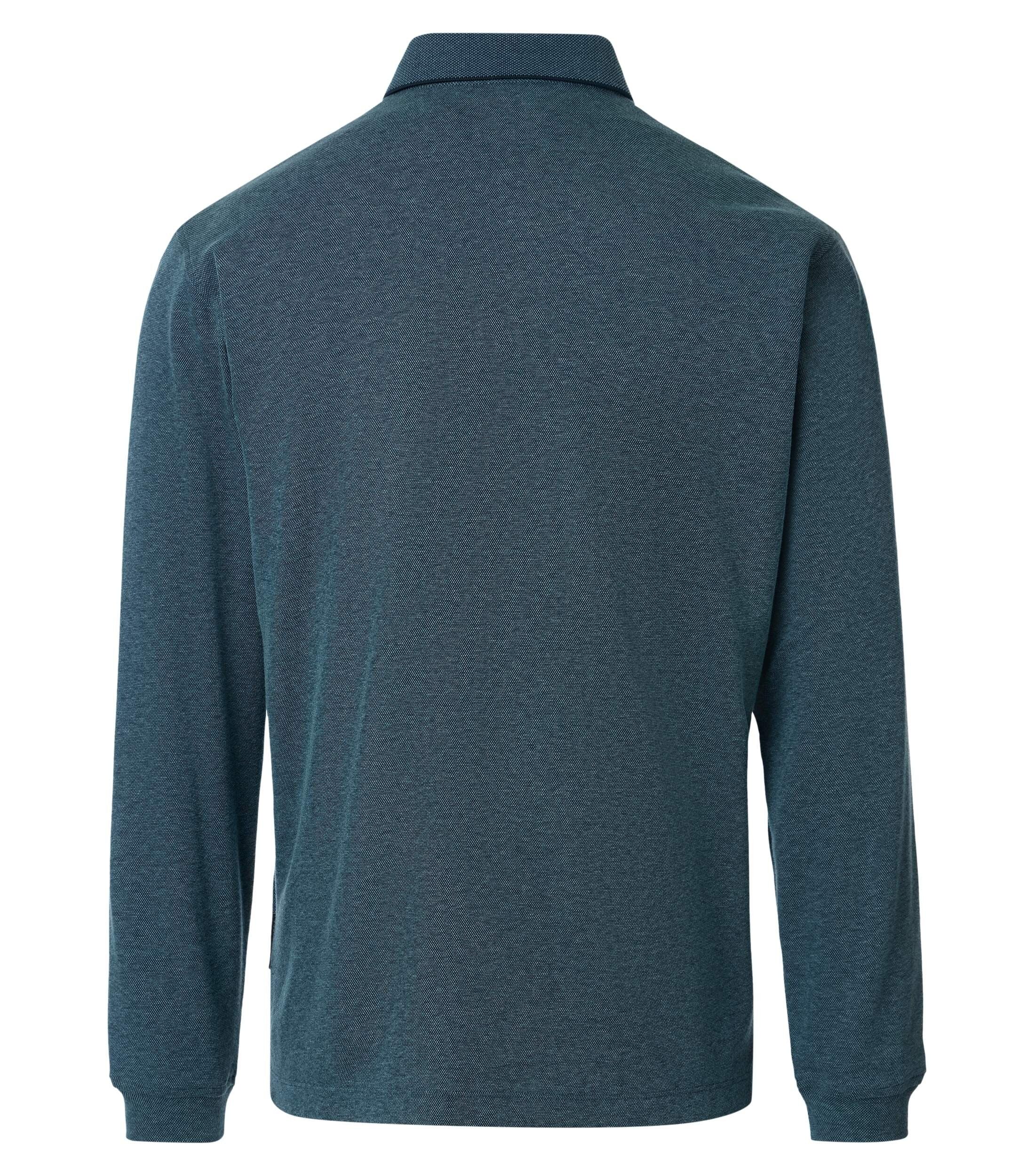 CASA MODA comfort fit heren polo lange mouw, turquoise dessin