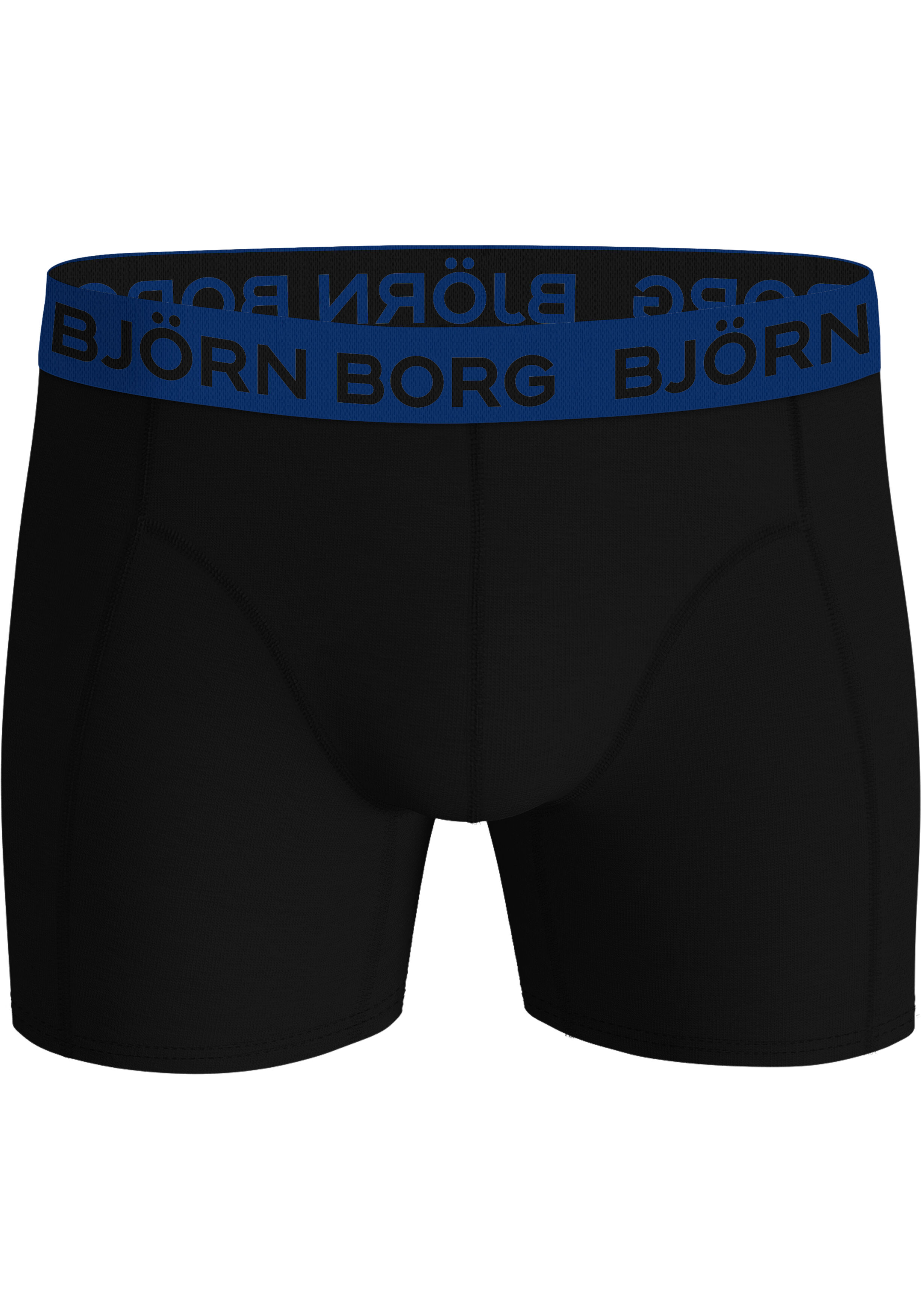 Bjorn Borg Cotton Stretch boxers, heren boxers normale lengte (5-pack), zwart, 3 tinten blauw en blauw met groene print