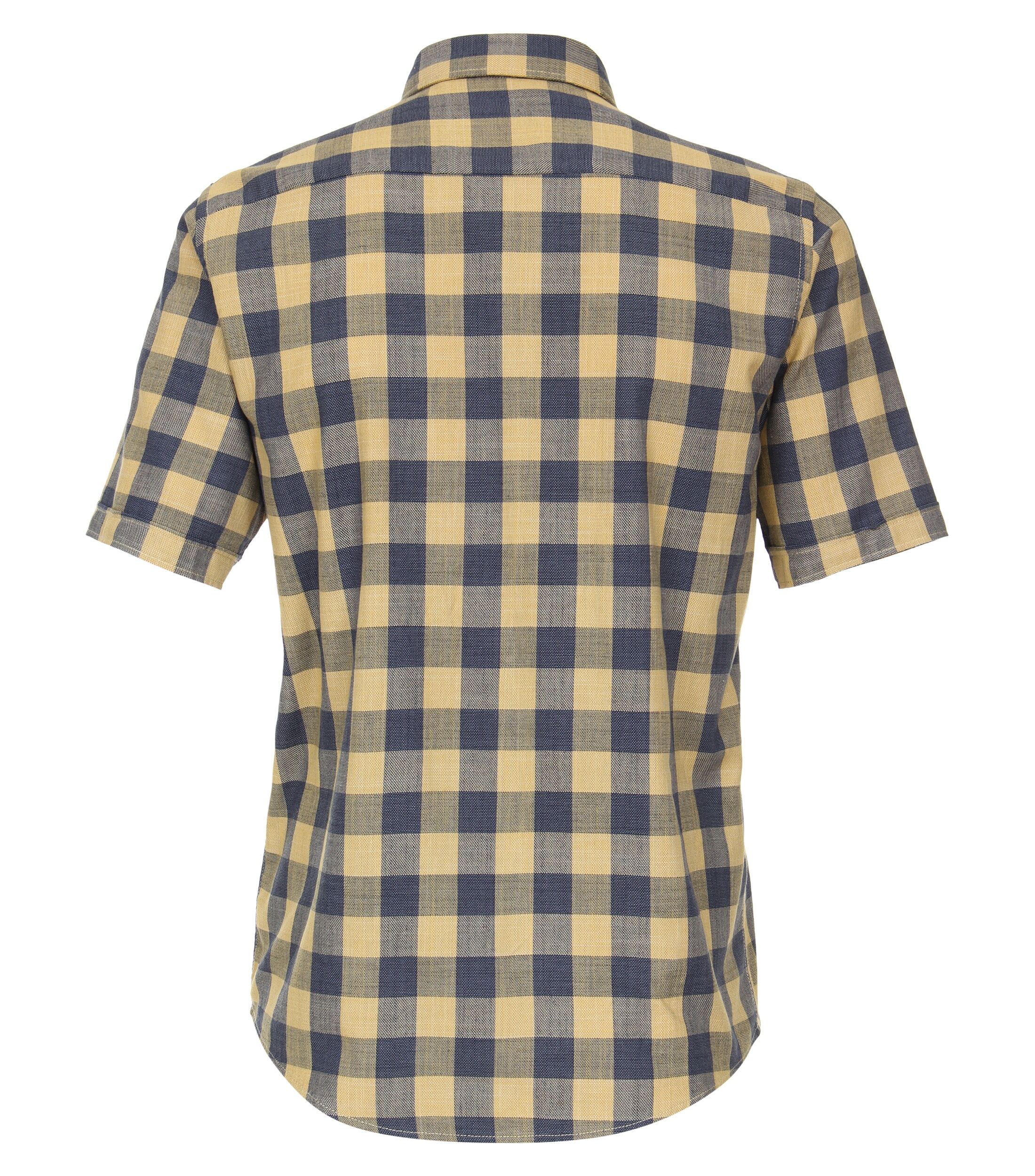 CASA MODA Sport casual fit overhemd, korte mouw, dobby, groen, donkerblauw, beige en wit geruit