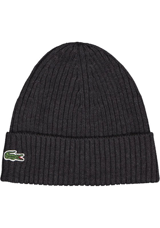 Lacoste muts wol, unisex gebreide muts, antraciet grijs Lacoste muts wol, unisex gebreide muts, antraciet grijs