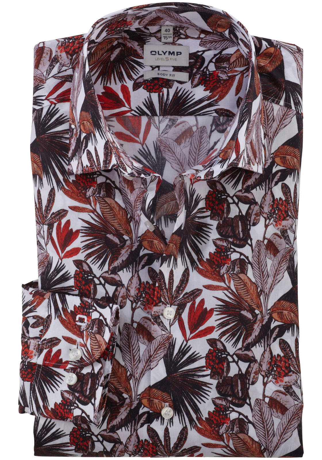 OLYMP Level 5 body fit overhemd, mouwlengte 7, popeline, steenrood dessin OLYMP Level 5 body fit overhemd, mouwlengte 7, popeline, steenrood dessin