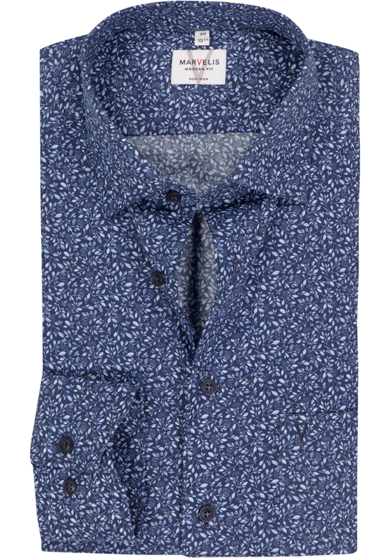 MARVELIS modern fit overhemd, mouwlengte 7, popeline, donkerblauw dessin MARVELIS modern fit overhemd, mouwlengte 7, popeline, donkerblauw dessin