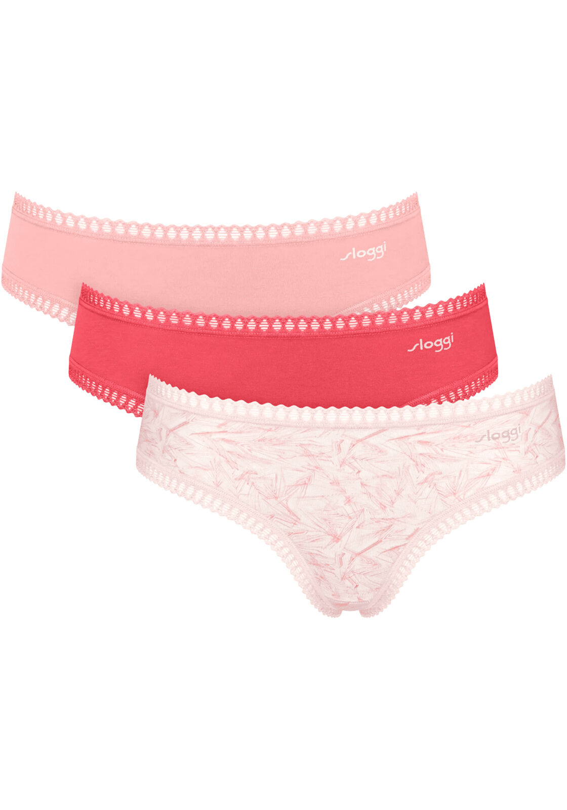 Sloggi Women GO Crush Hipster (3-pack), dames slip, lichroze, flamingo roze en roze met wit dessin
