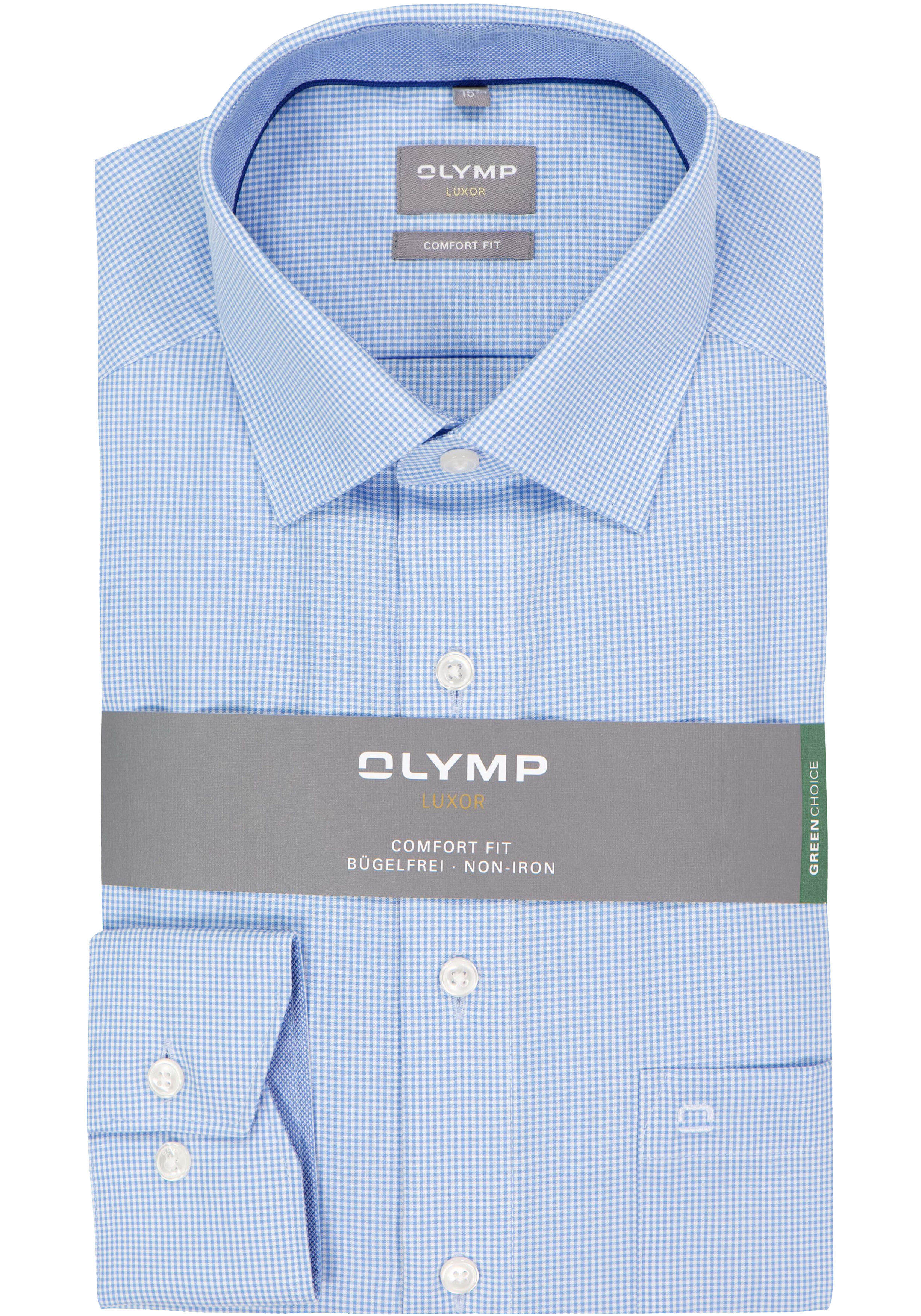 OLYMP Luxor comfort fit overhemd, lichtblauw met wit geruit (contrast)  