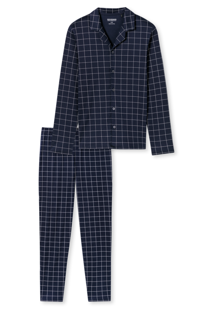 SCHIESSER Fine Interlock Pyjama lang, heren pyjama set, nachtblauw dessin