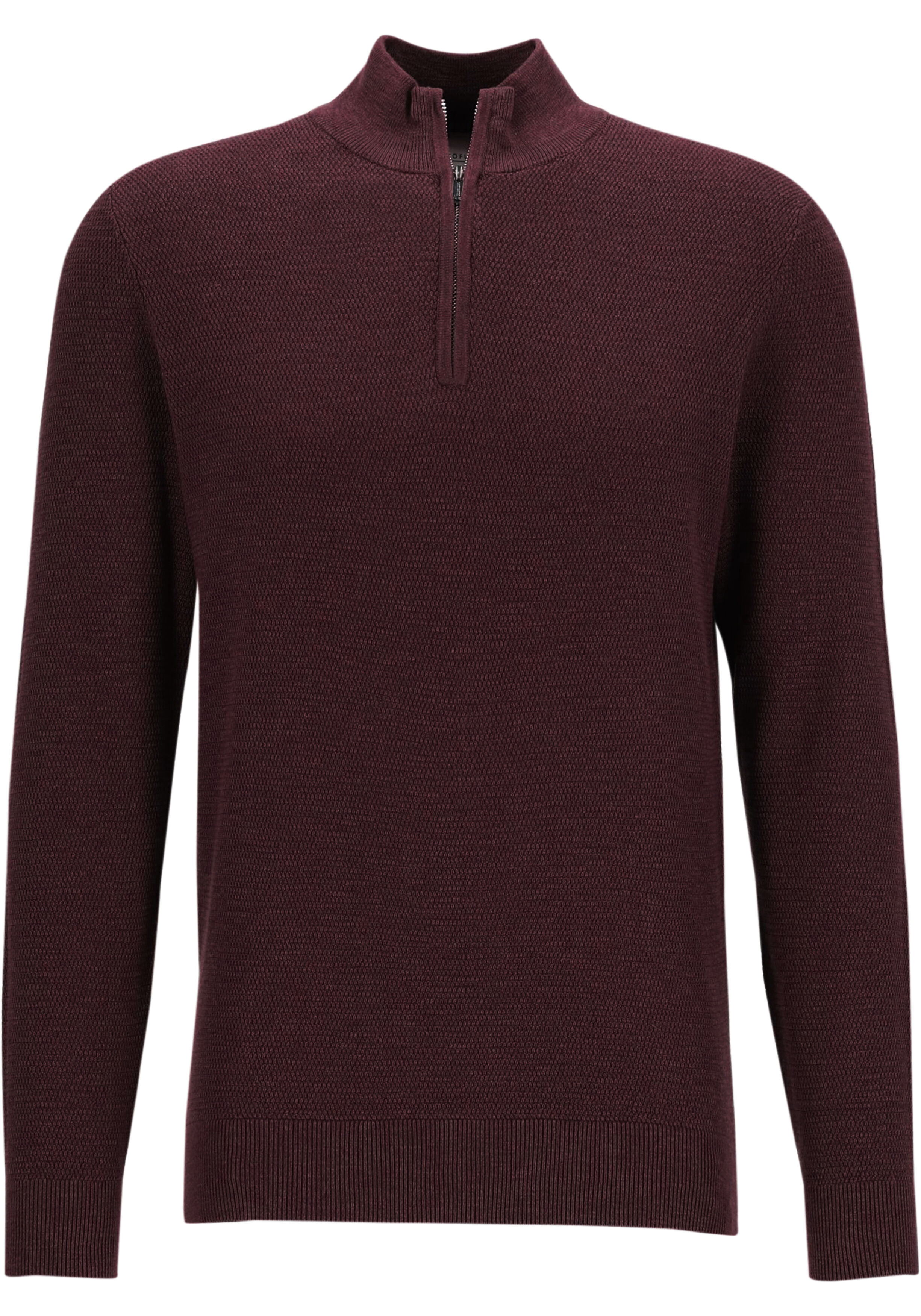 Profuomo heren trui katoen, slim fit trui met korte rits, donkerrood