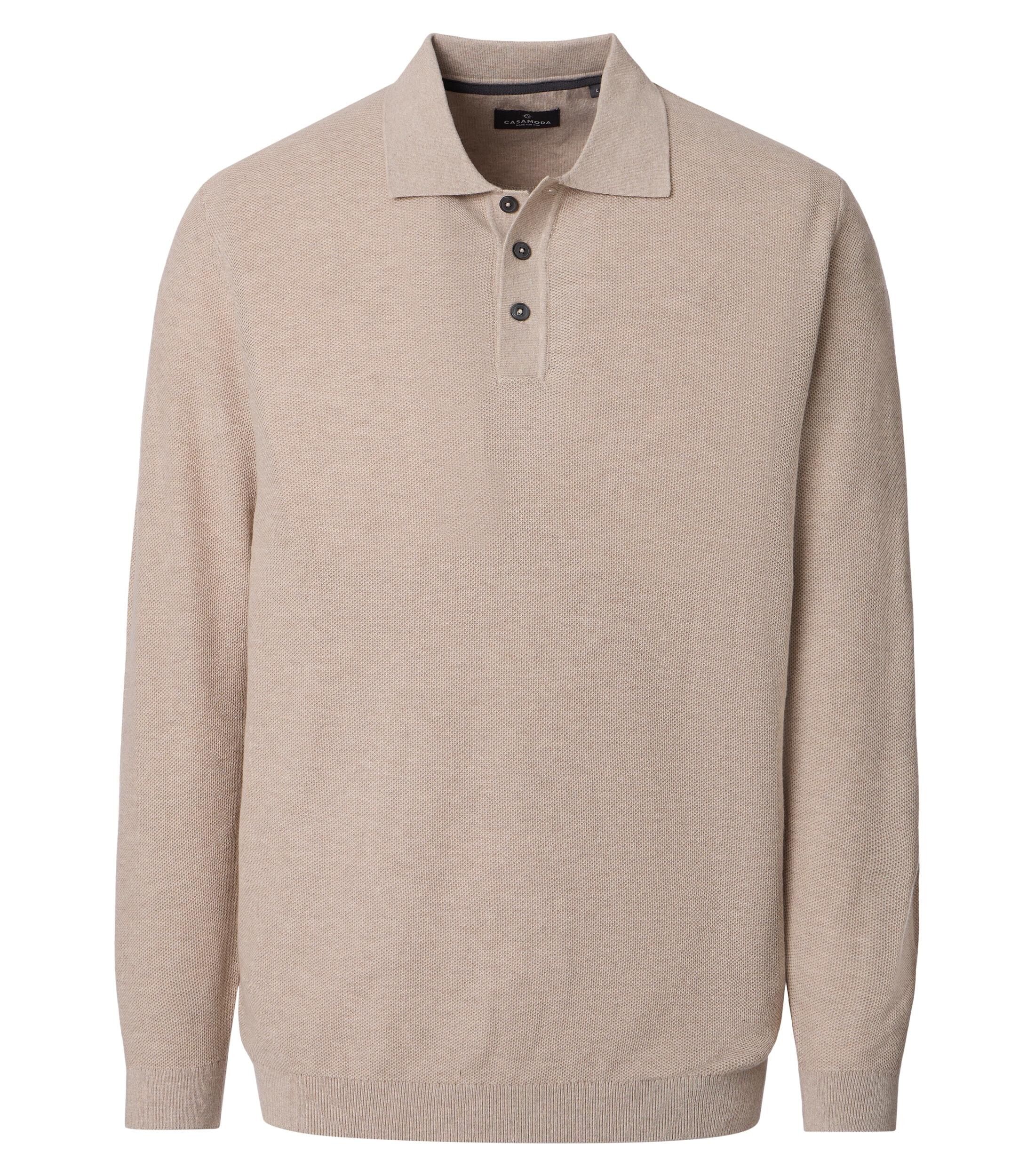 CASA MODA comfort fit heren polo lange mouw, beige